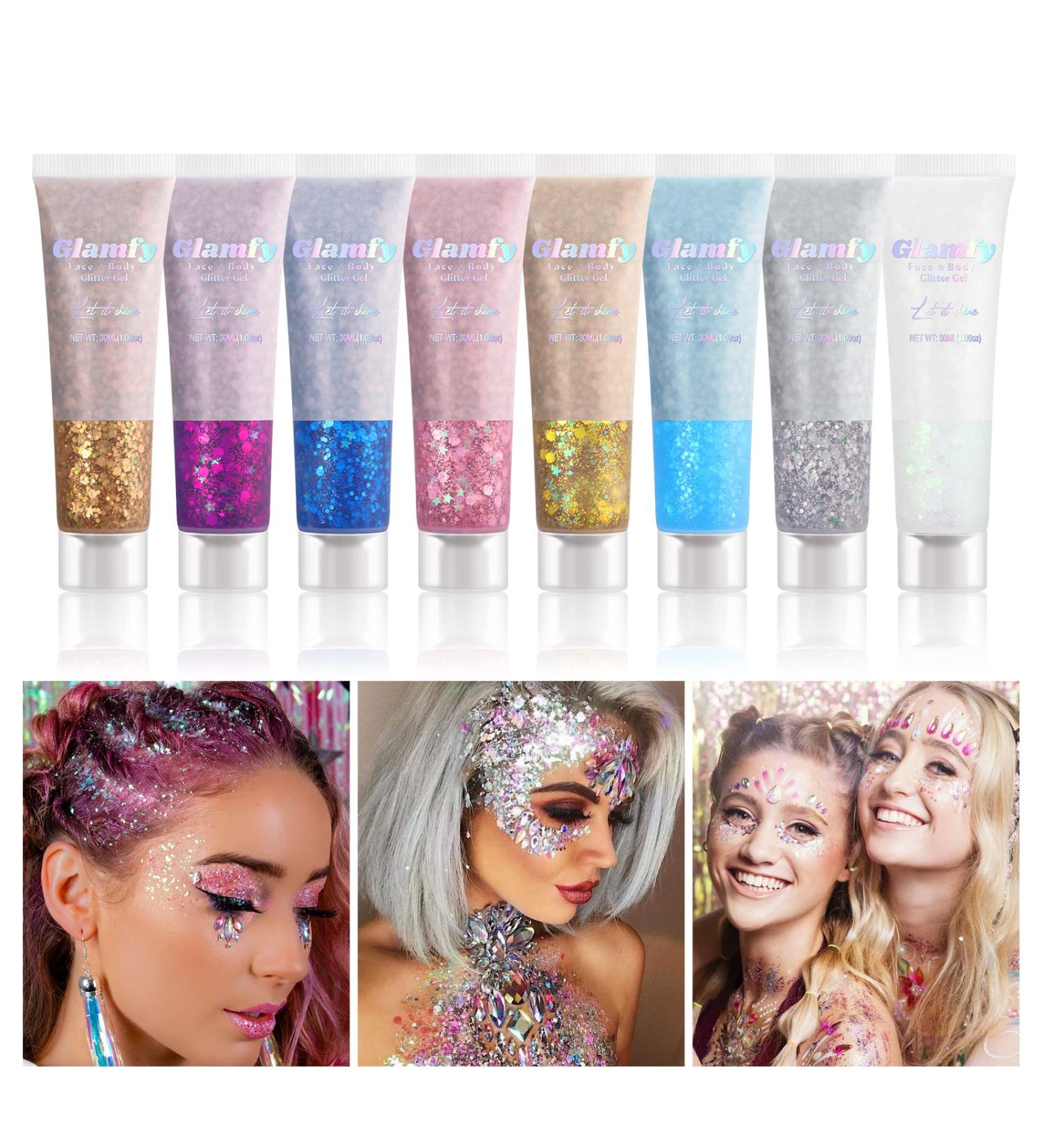 8 Color Body, Face, and Hair Glitter Gel - Self Adhesive Chunky Glitter for Festivals & Makeup - Buy Online on SooperMarket.com