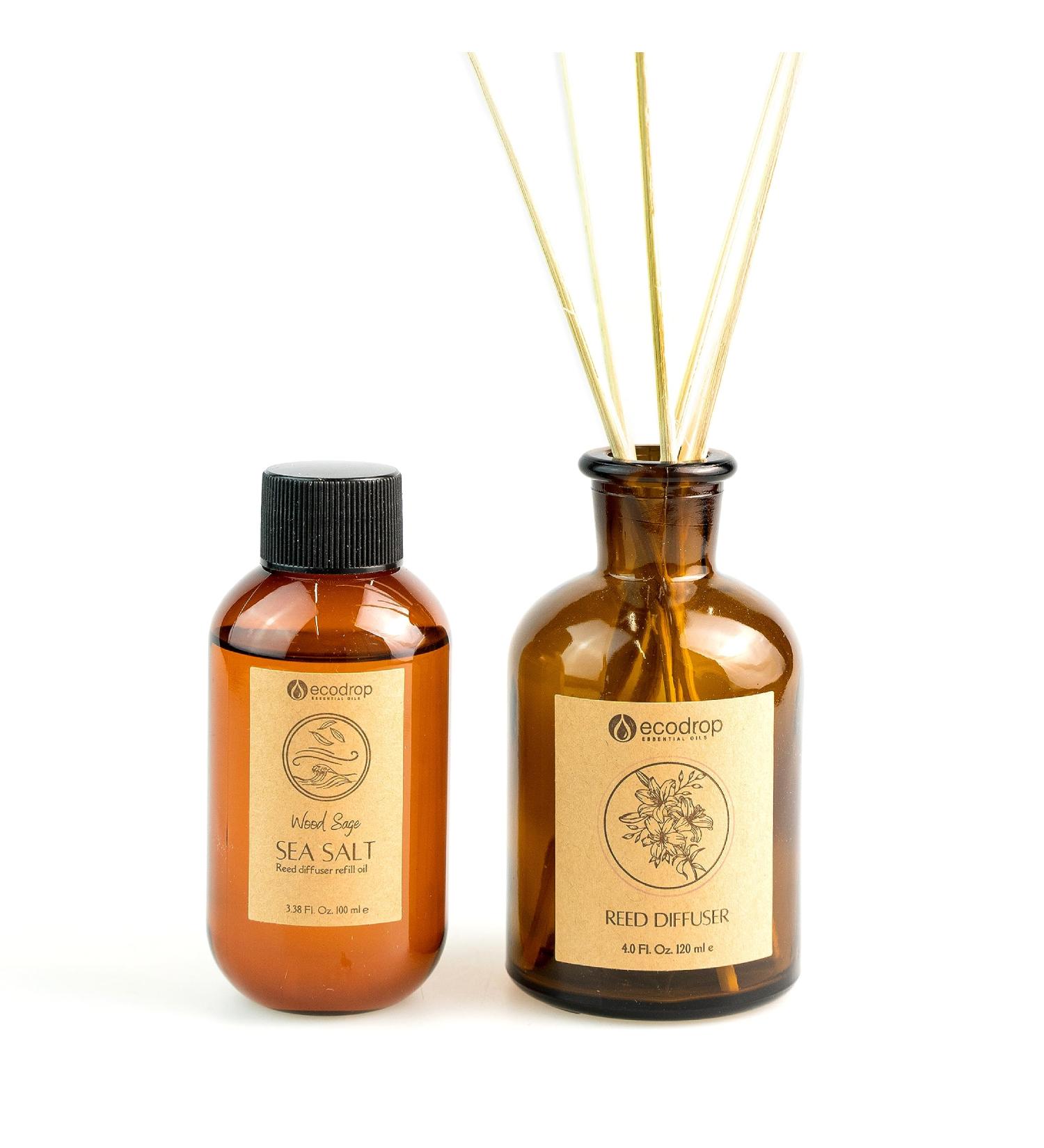 Ecodrop Wood Sage & Sea Salt Diffuser - 100ml | Fresh & Salty Aromatherapy Fragrance in Glass Bottle | Home & Office Spa Gift - Buy Online on SooperMarket.com