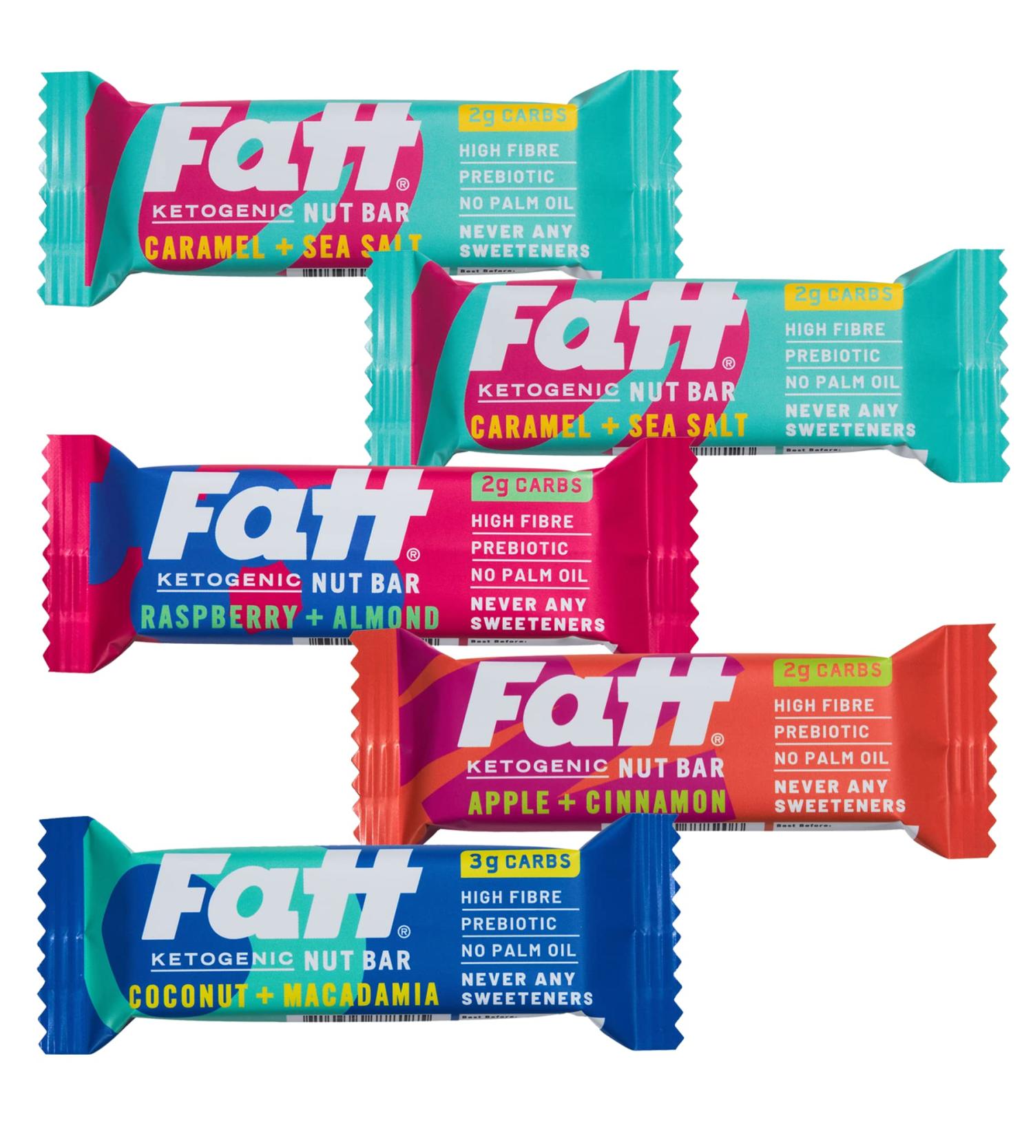 FattBar Keto Snack Bars Variety Pack - 5 x 30g - 4 Flavours - Low Carb, Low Sugar, High Prebiotic Fibre - 100% Natural & Vegan - Sweetener Free - 5 Count Pack - Buy Online on SooperMarket.com