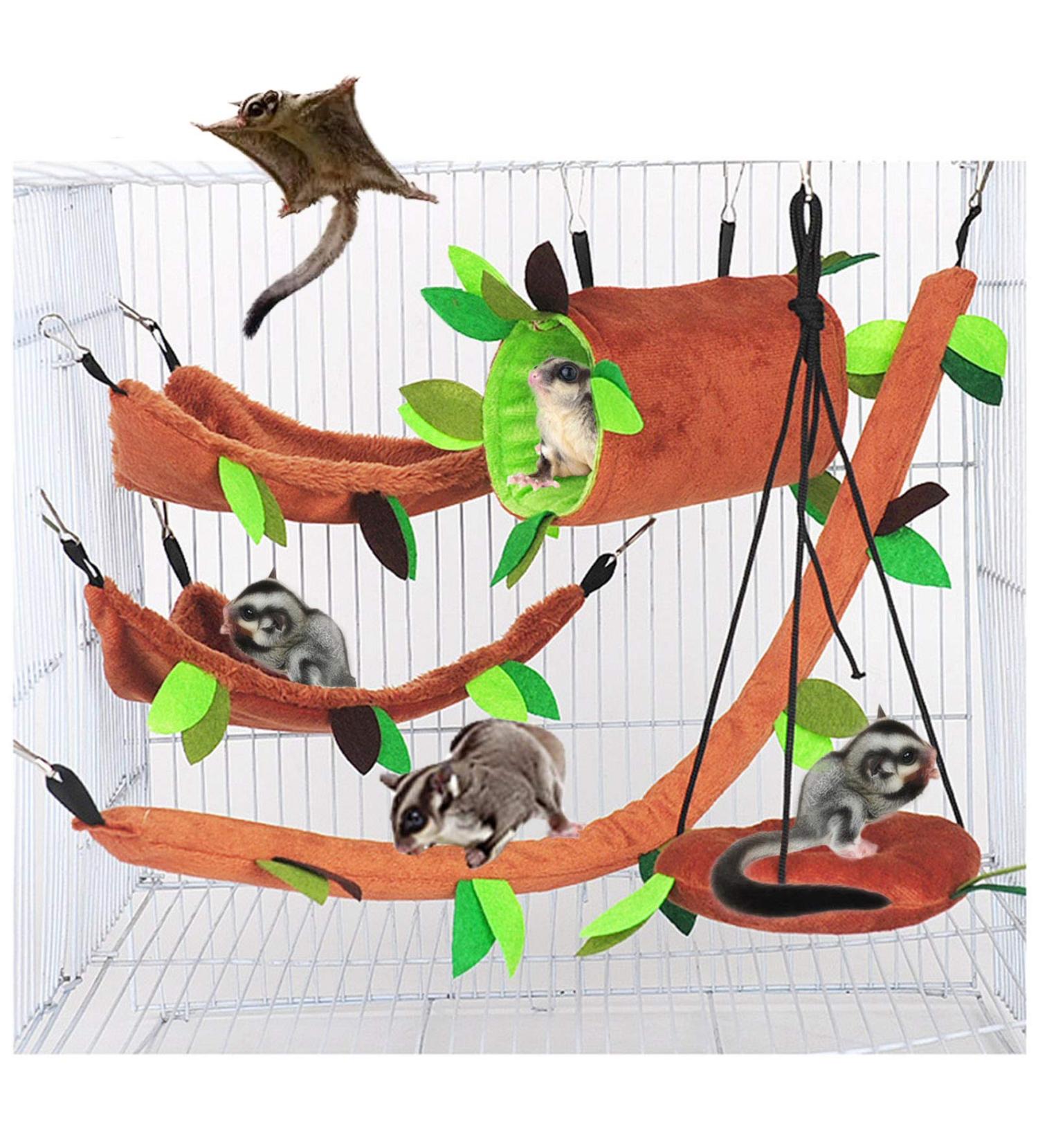 5pcs Hamster Hanging Cage Accessories Set: Leaf Wood Design Hammock, Swing, Ropeway Channel - for Guinea Pig, Rat, Birds, Parrot, Gerbil, Sugar Glider, Squirrel - Buy Online on SooperMarket.com