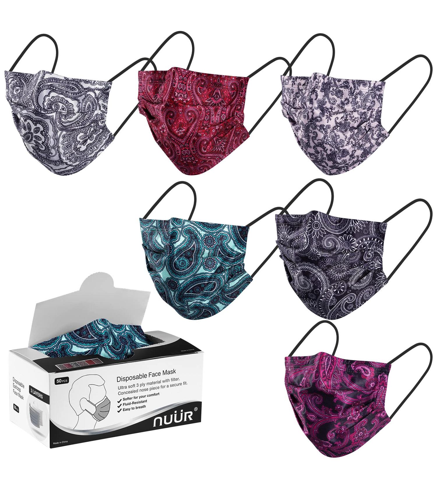 NU R Disposable Face Mask 3Ply Mask with Filter Layer and Elastic Earloop Retail 50pcs/box PAISLEY 50PCS - Buy Online on SooperMarket.com