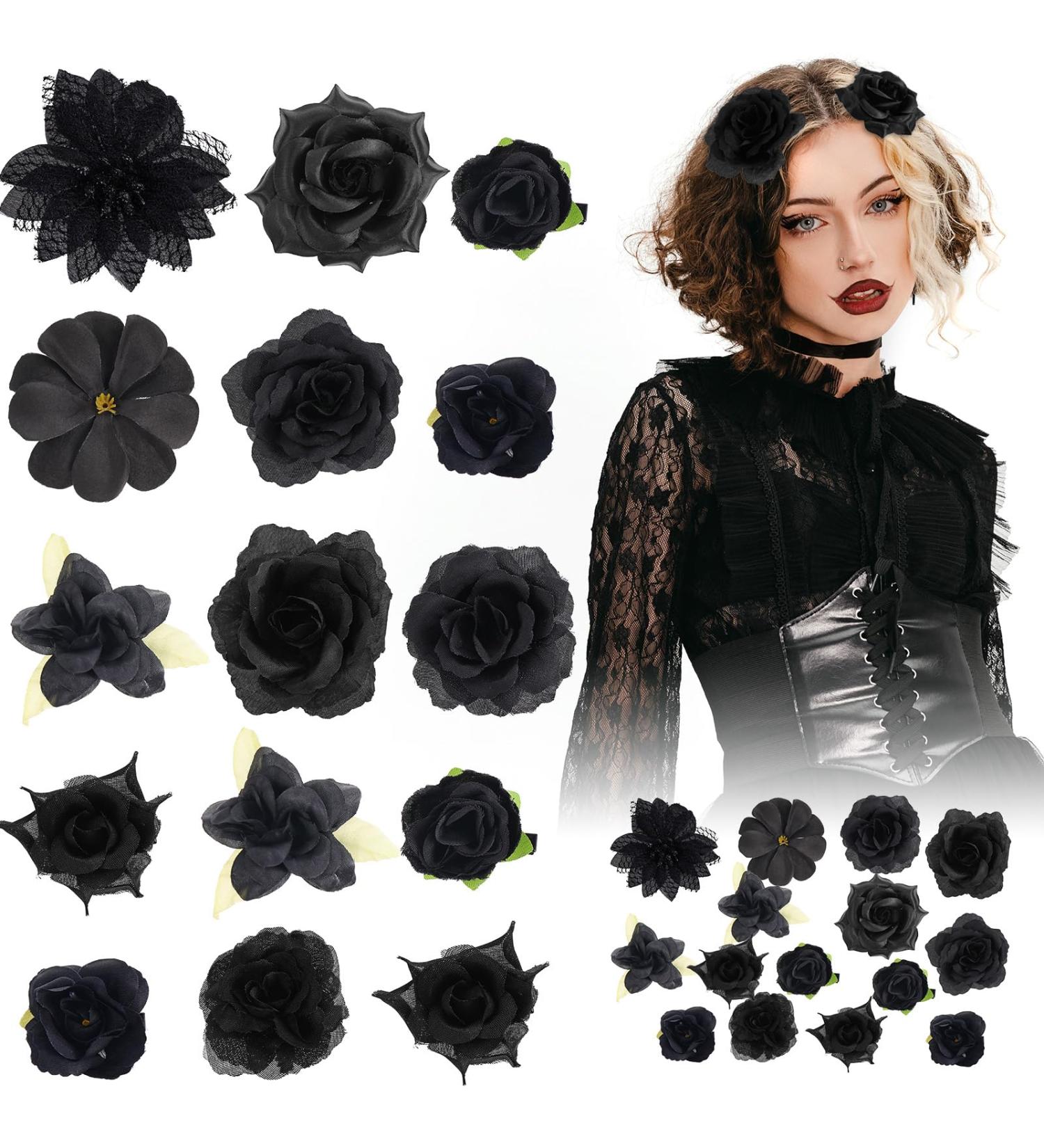 21 Pieces Flower Hair Clips Rose Flower Hair Barrettes Boho Bride Claw Clip Hawaiian Artificial Flower Hairpin Clip Brooch Pin Headpiece Hair Accessories for Girls Wedding Party Halloween (black) - Buy Online on SooperMarket.com