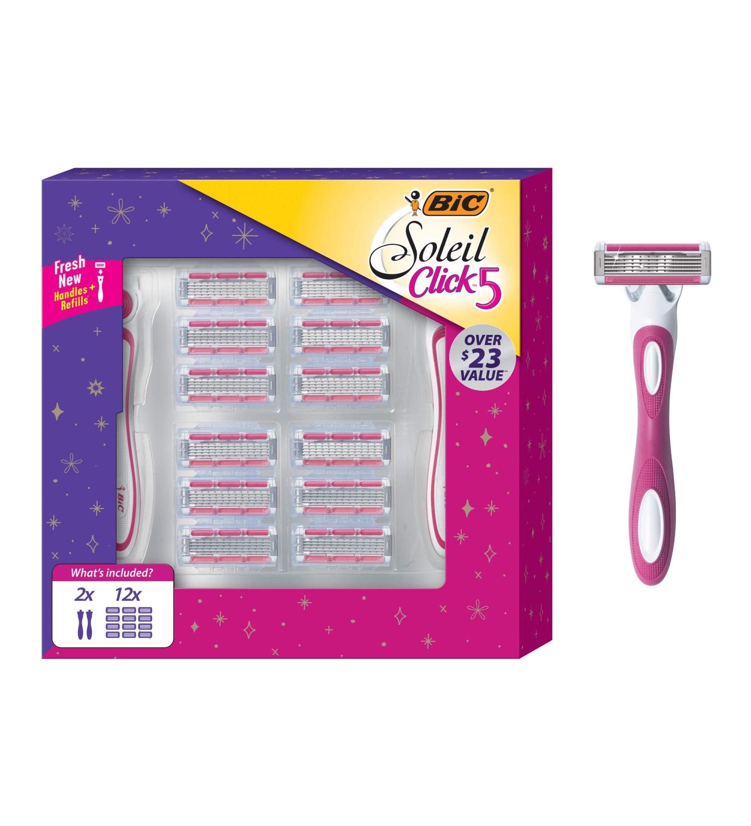 BIC Soleil Click 5 Women's 5-Blade Razor Gift Set - 2 Handles, 12 Cartridges - 14 Piece Set - Buy Online on SooperMarket.com