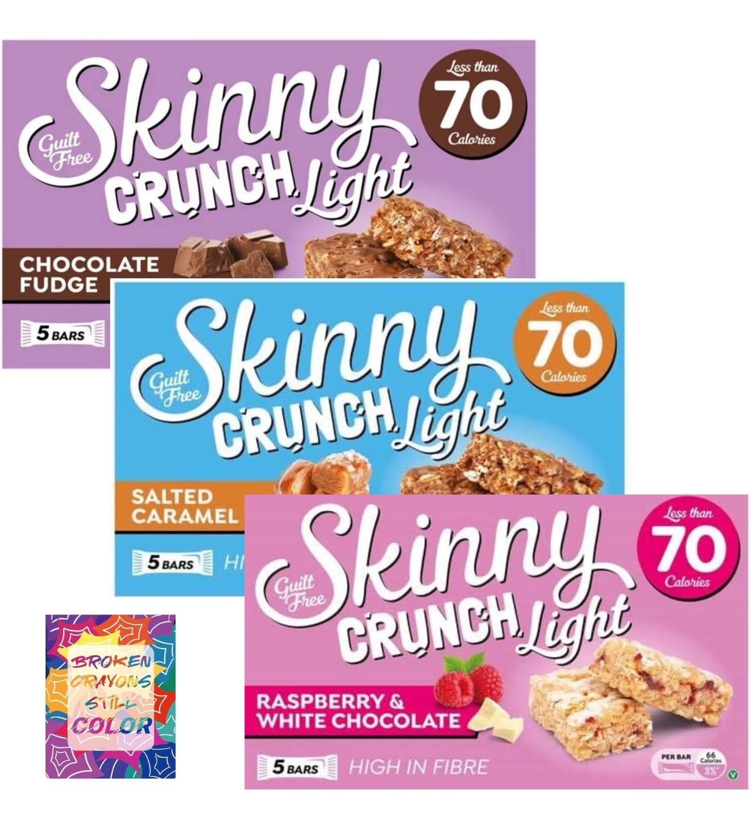 Skinny Crunch Light Raspberry & White Chocolate 5X19g Skinny Crunch Light Salted Caramel 5X19g Skinny Crunch Light Chocolate Fudge Bars 5x19g With Oerich Card - Buy Online on SooperMarket.com