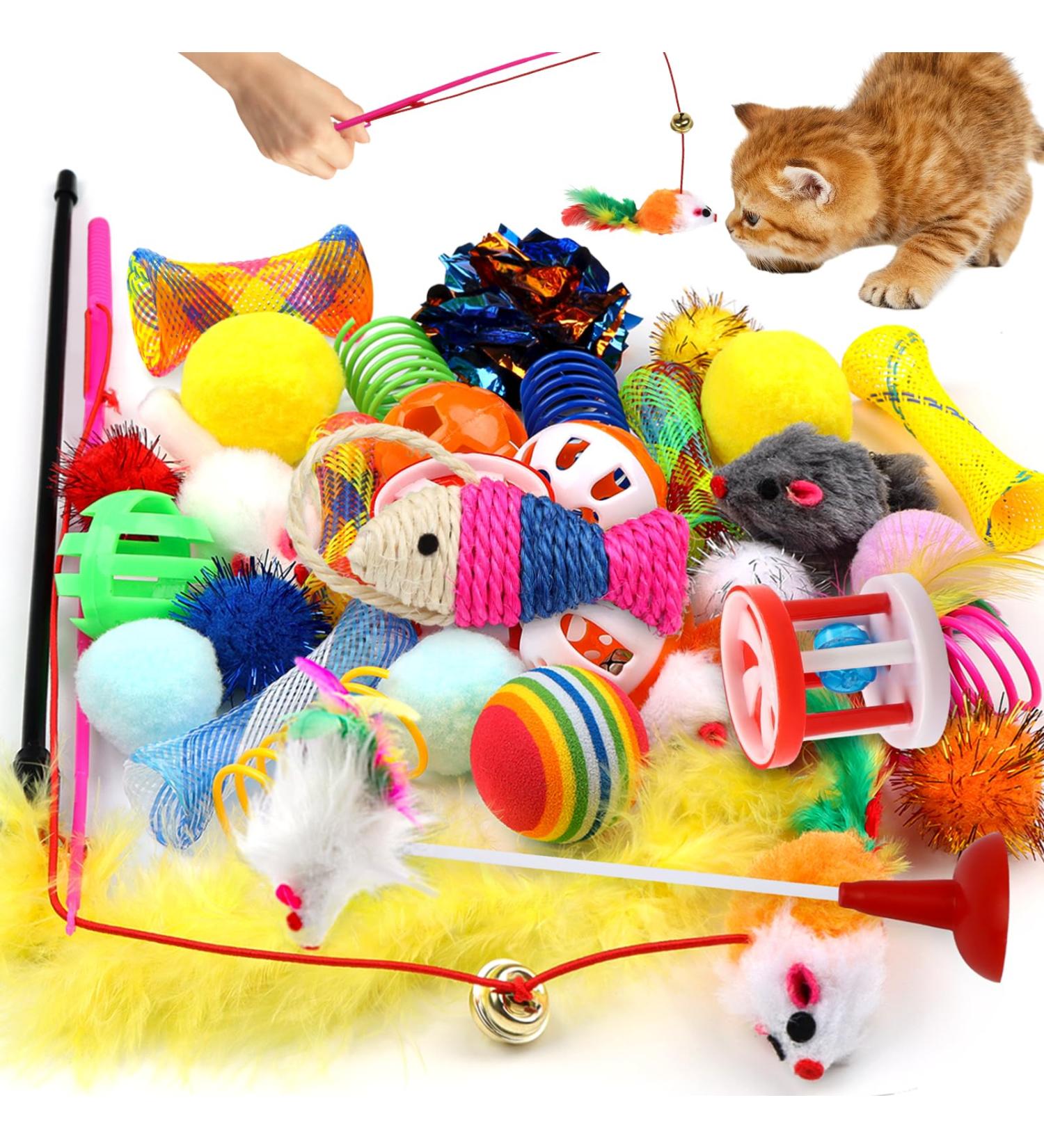 QUOZUO Cat Toys Kitten Toys Assortments 32 Packs Interactive Cat Toy Variety Pack for Kitty Cat Wand toy Cat Crinkle Balls with Bells Cat Spring Toy Catnip Toys for Indoor Cats Kittens - Buy Online on SooperMarket.com