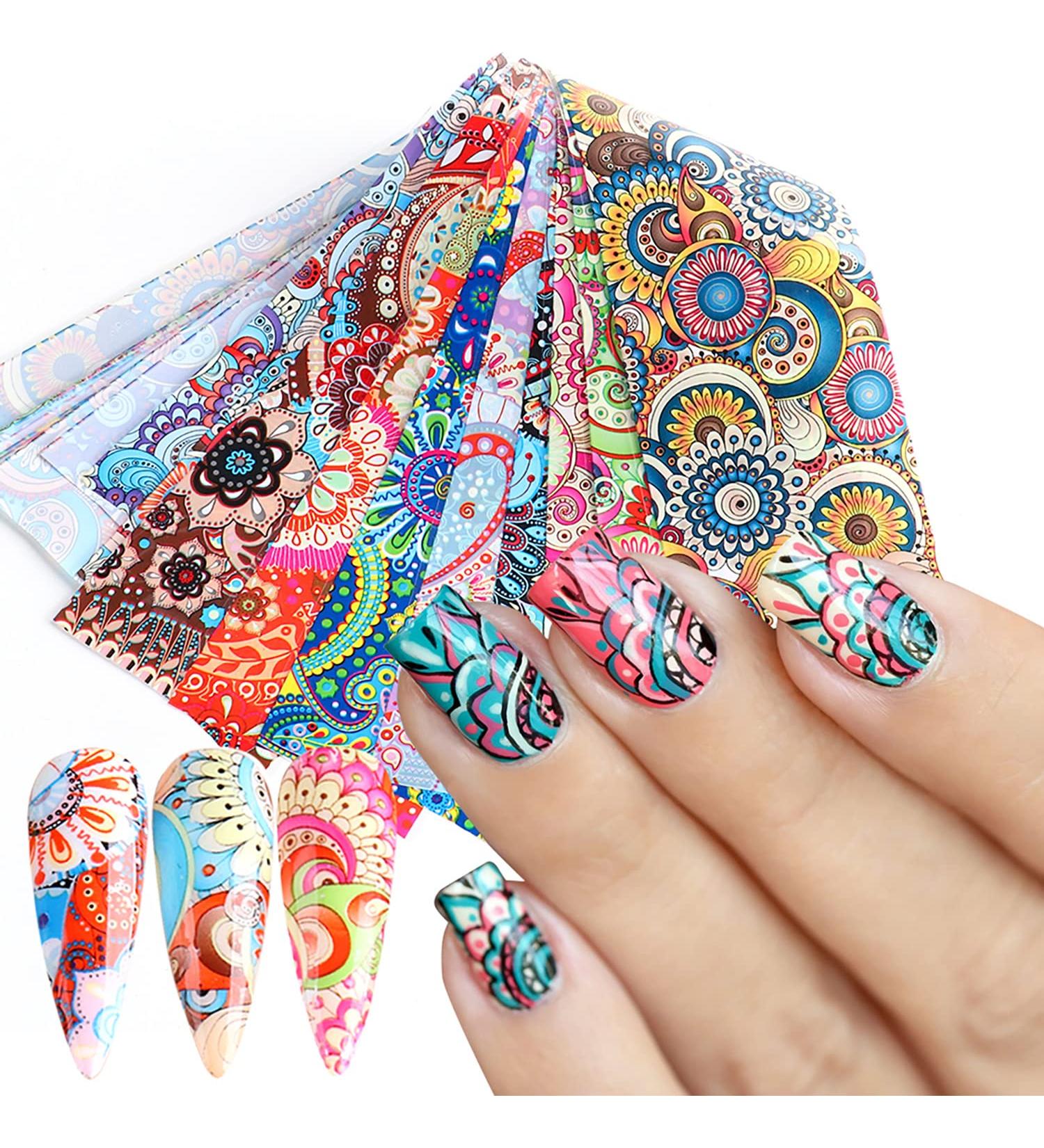 Holographic Nail Foil Transfer Stickers - Colorful Bohemian Designs for Manicure DIY - Buy Online on SooperMarket.com