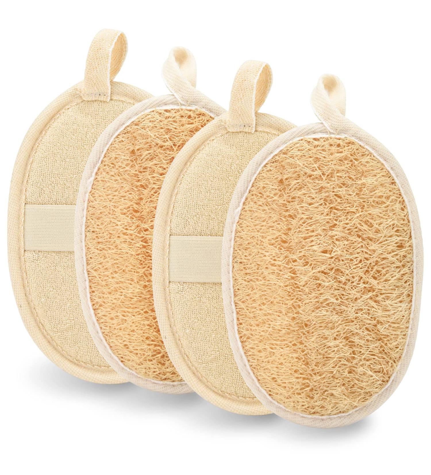 olyee Natural Loofah 4 Pack Exfoliating Sponge Face Wash Pads Body Loofah Skin Bath Loofah Back Scrubber Luffa and Terry Cloth Hang Biodegradable Shower Sponges for Adults Women Men - Buy Online on SooperMarket.com