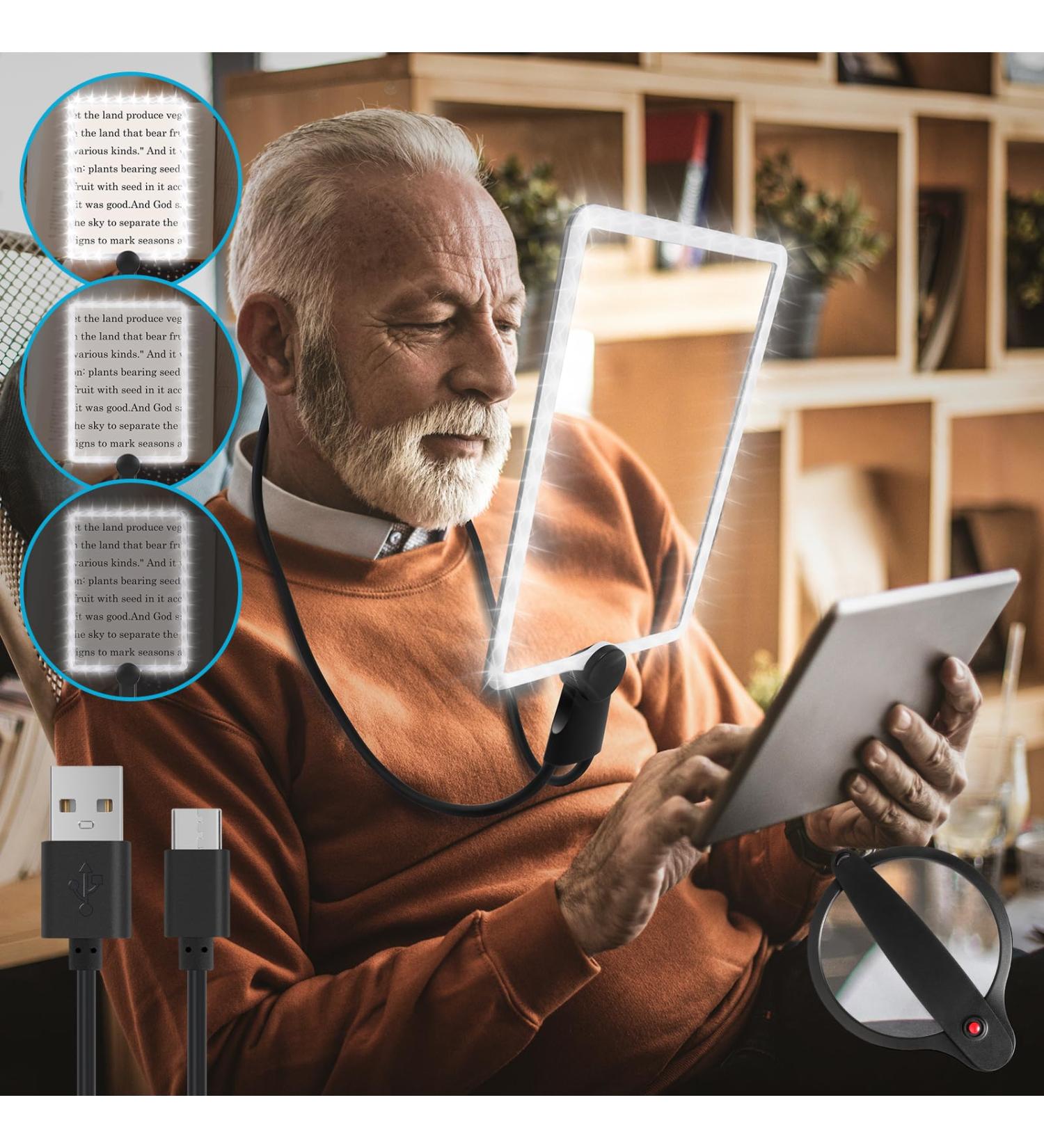5X Rechargeable Hands-Free Magnifying Glass for Reading with 50 Ultra-Bright LEDs Light Full Page Magnifier for Neck Wear with 10X Foldable Handheld Magnifying Glass for Low Vision Person(Black) - Buy Online on SooperMarket.com