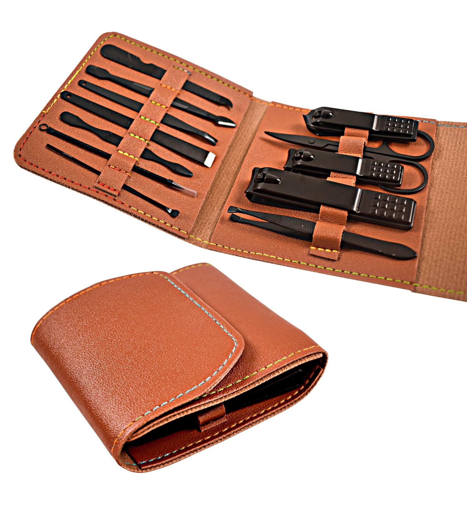 Tirdkid 12Pcs Nail Clipper Manicure Set in Brown PU Leather Case - Stainless Steel Pedicure Kit for Men and Women - Buy Online on SooperMarket.com