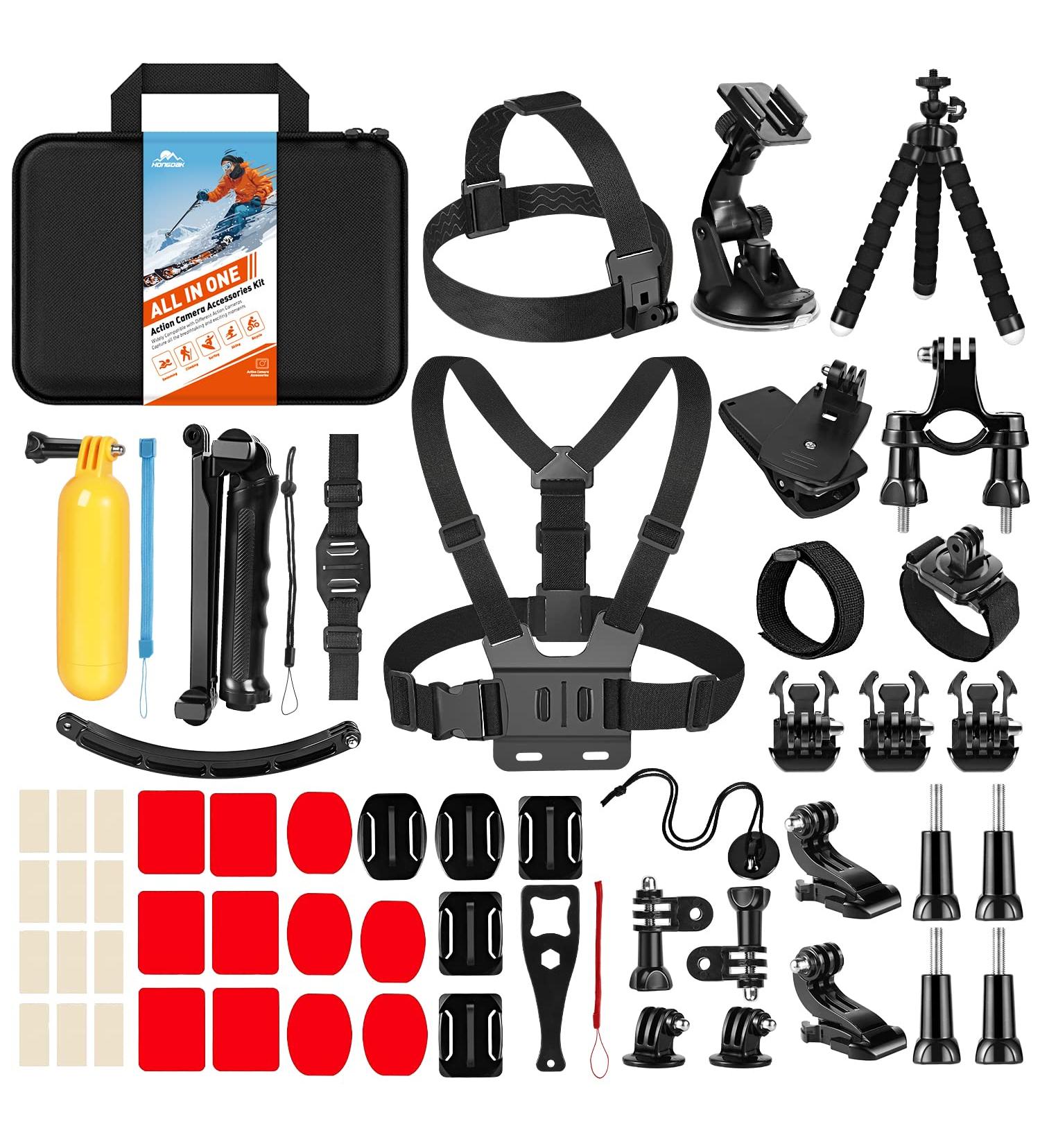 HONGDAK Action Camera Accessories Kit for GoPro & Universal Action Cameras with Carry Bag - Compatible with GoPro Hero 11 10 9 8 7 6 5 4 3 3+, GoPro Max, Fusion, Insta360, DJI Osmo, AKASO, and More - Buy Online on SooperMarket.com