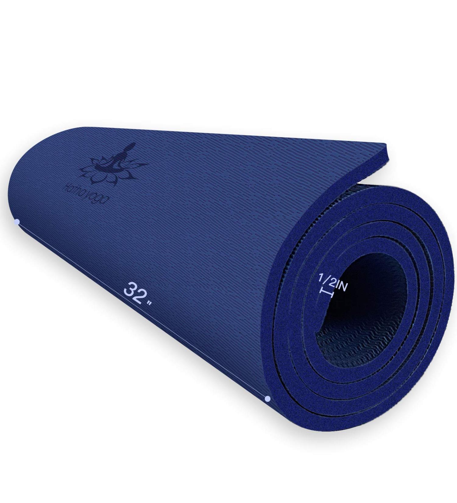 Hatha Yoga Extra Thick TPE Yoga Mat - 72 x 32 - 1/2 Thickness - Eco Friendly SGS Certified - High Density Anti-Tear Bolster - Blue - Buy Online on SooperMarket.com