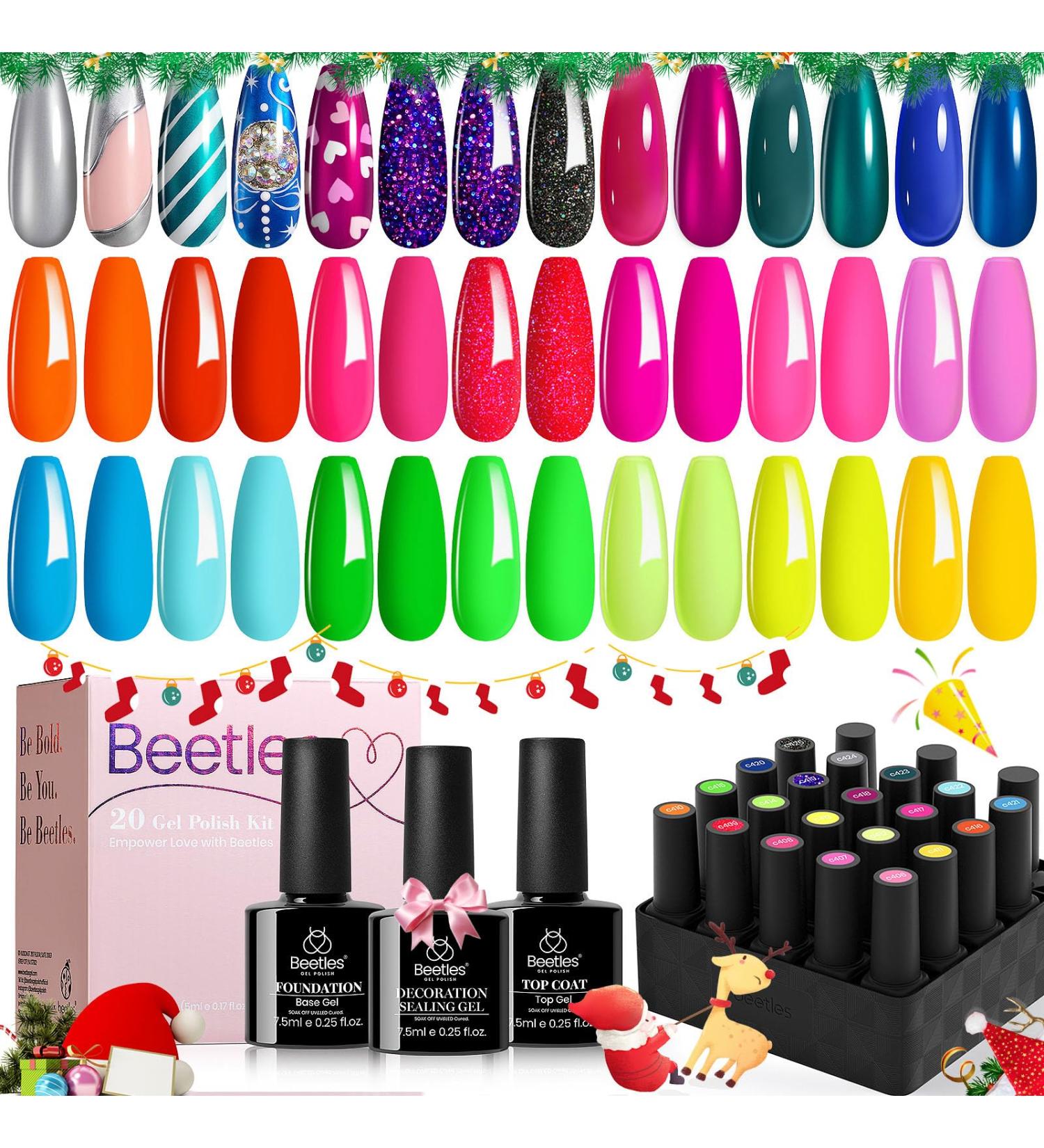 Beetles 20 Colors Gel Nail Art Kit with Base and Top Coat - DIY Spring Summer Manicure Set for Glitter Nails - A-Party Fever Collection - Buy Online on SooperMarket.com