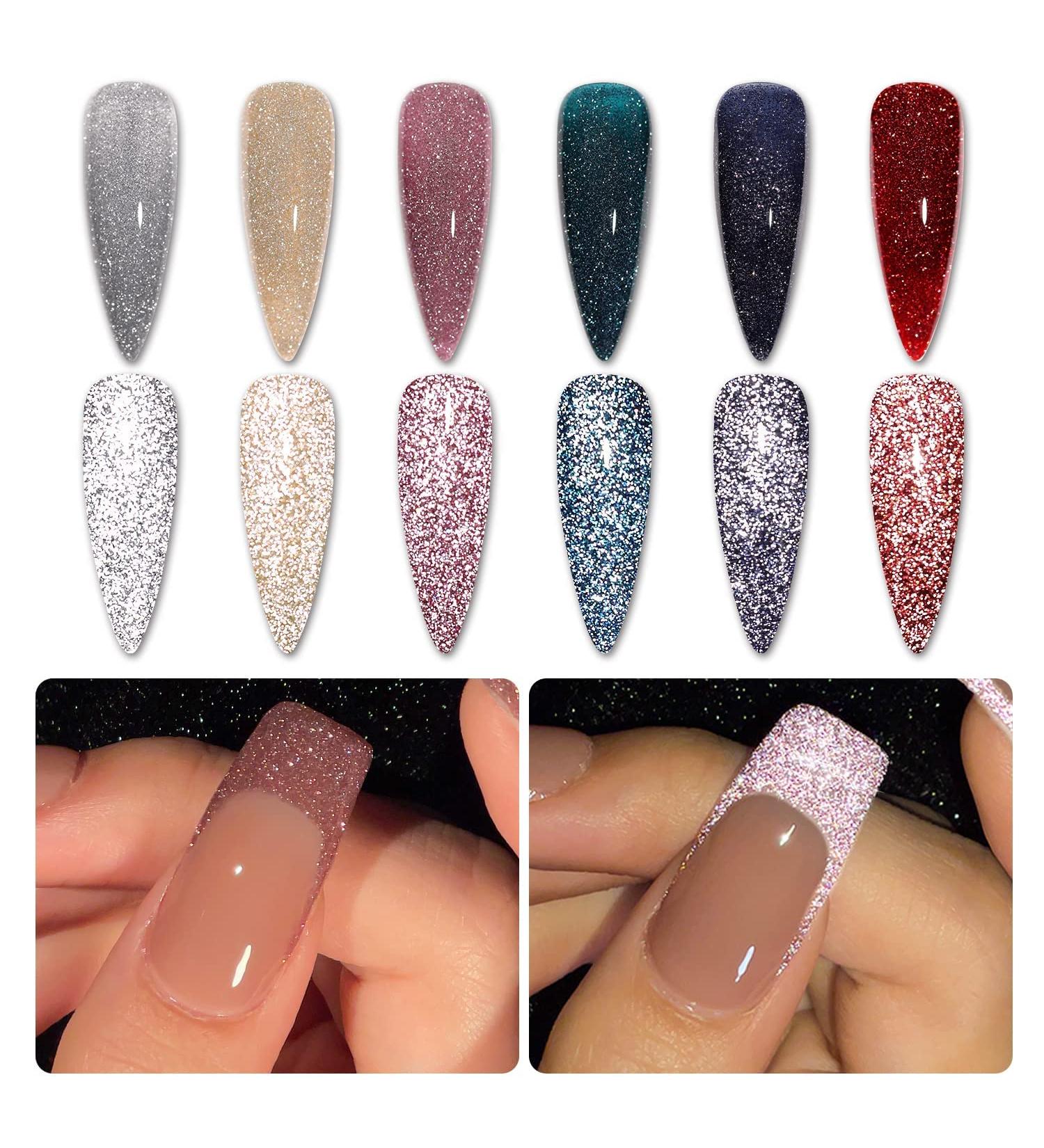 GAOY Reflective Glitter Gel Nail Polish Set - 6 Colors Including Pink, Red, Silver Holographic | UV LED Soak Off, DIY Manicure Kit for Home & Salon Varnish | Pop Reflective Shine - Buy Online on SooperMarket.com