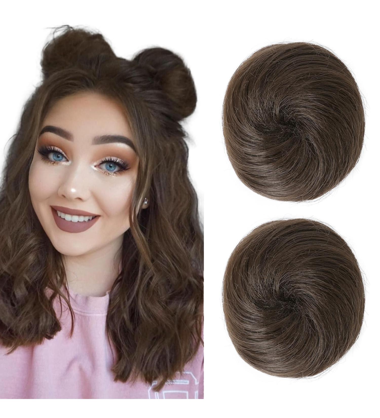 REECHO 2 PCS Mini Claw Clip in Messy & Cat Ears Hair Bun Extensions Wig Accessory Updo Hairpieces for Women Girls (Pack of 2-3" Straight Medium Ash Brown) Pack of 2 - 3" Straight Medium Ash Brown - Buy Online on SooperMarket.com