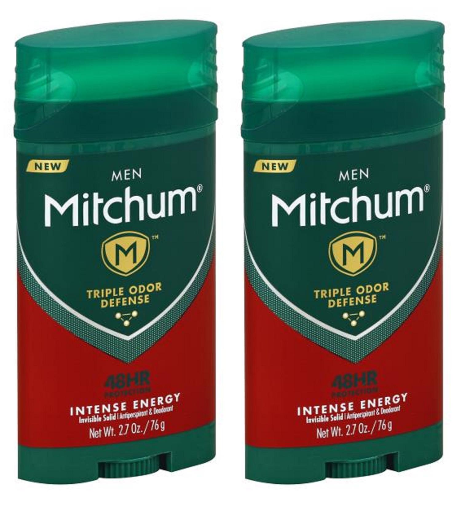Mitchum Antiperspirant & Deodorant For Men - Invisible Solid - Intense Energy - Net Wt. 2.7 OZ (76 g) Per Stick - Pack of 2 Sticks