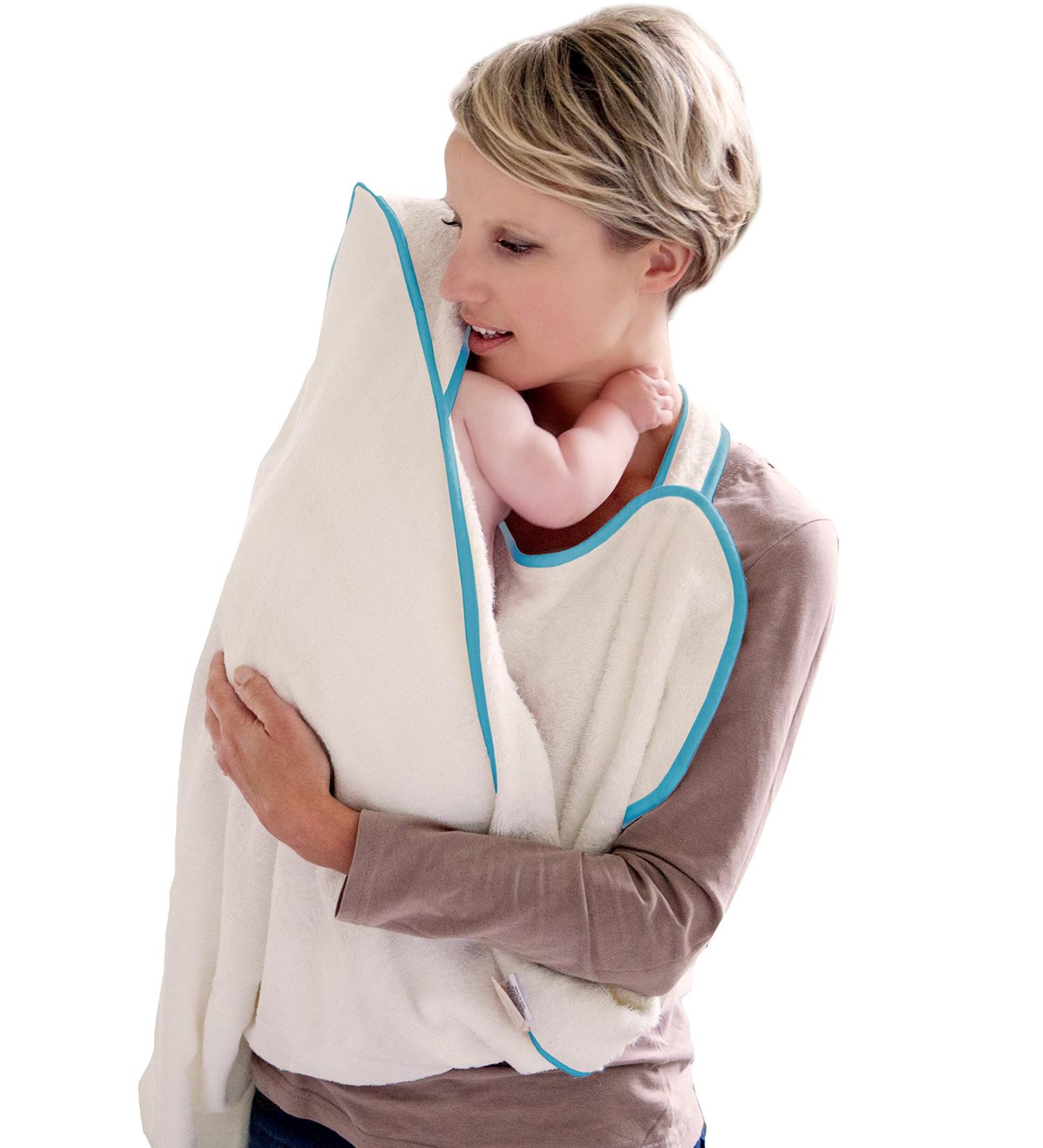 Cuddledry Hands Free Baby Bath Towel | Luxuriously Soft Bamboo & Cotton Hooded Apron Towel for Safe Bathtime | Perfect Newborn Gift - Blue Edging - Buy Online on SooperMarket.com