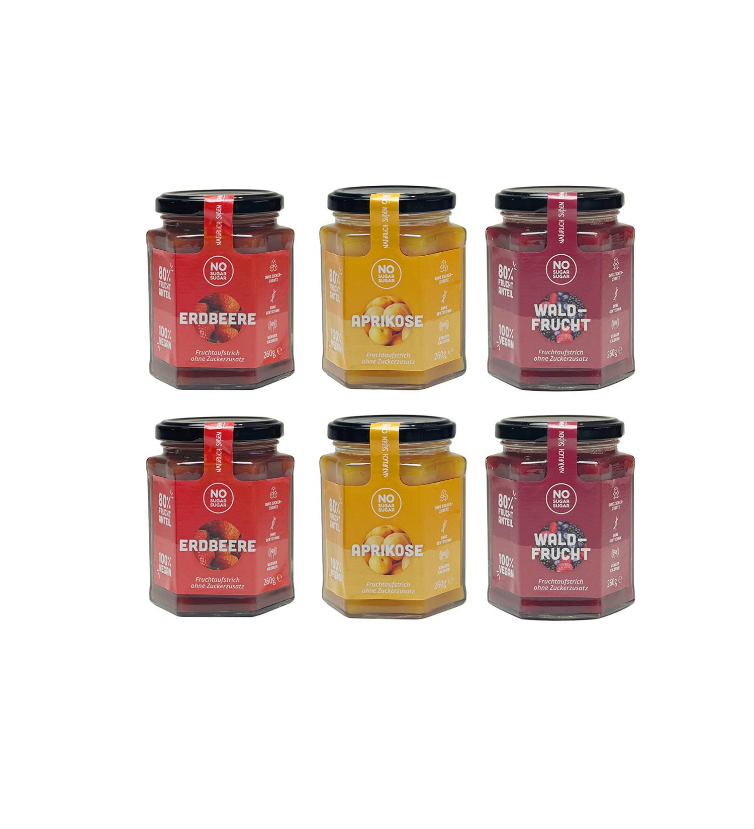 No Sugar Fruit Spread - Strawberry Forest Fruit & Apricot | 80% Fruit & Natural Sweeteners | EU Made | 6 Pack (2x260g) - Buy Online on SooperMarket.com
