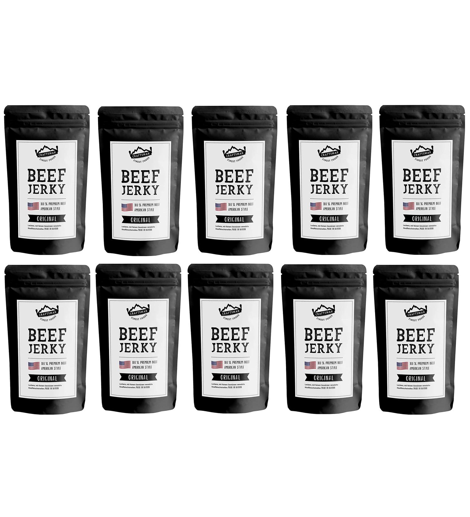 Buy Craftsman Original Beef Jerky 1kg | Premium 100% German Meat Snack | 10 x 100g Set | Authentic Bavarian Flavor - Buy Online on SooperMarket.com