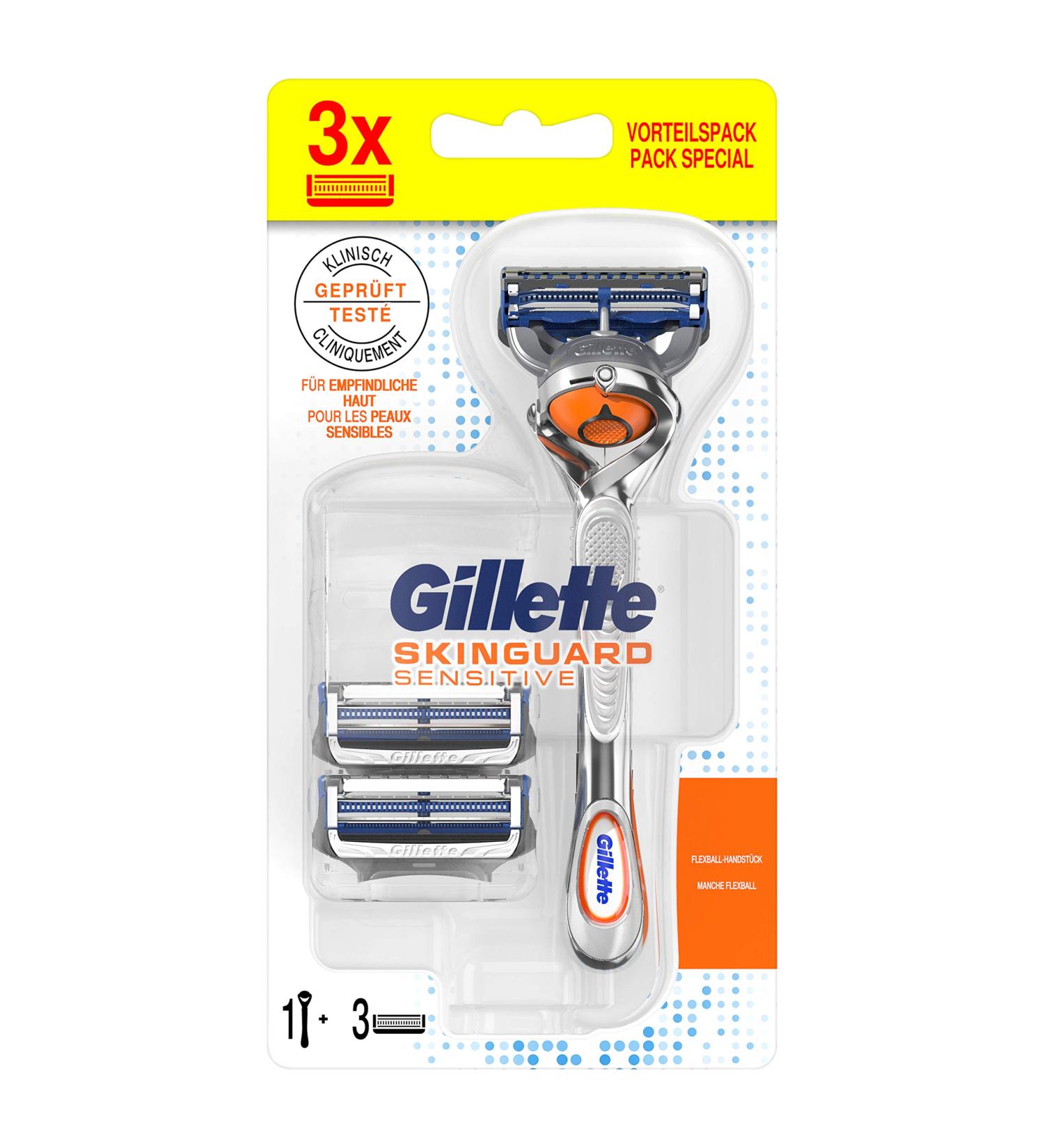 Gillette SkinGuard Flexball Razor for Men - Clinically Tested Sensitive Skin Razor + 3 Blades | International Shipping - Buy Online on SooperMarket.com