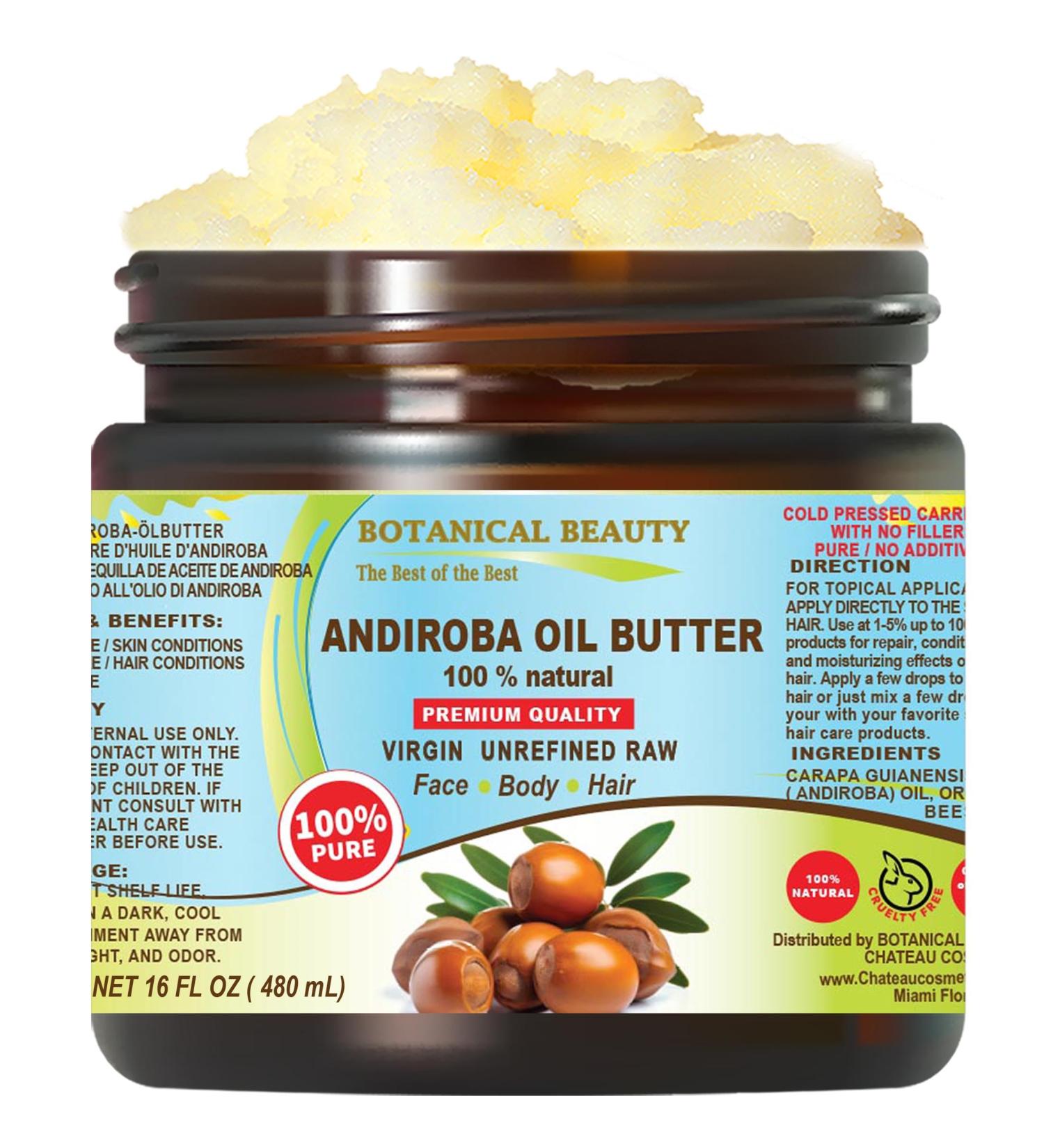 Botanical Beauty Andiroba Oil Butter - Raw Pure Natural Virgin Unrefined Cold-Pressed 16 Fl Oz | Nourish Face Skin Body Hair Lips & Nails - Rich in Vitamin E & C - Buy Online on SooperMarket.com
