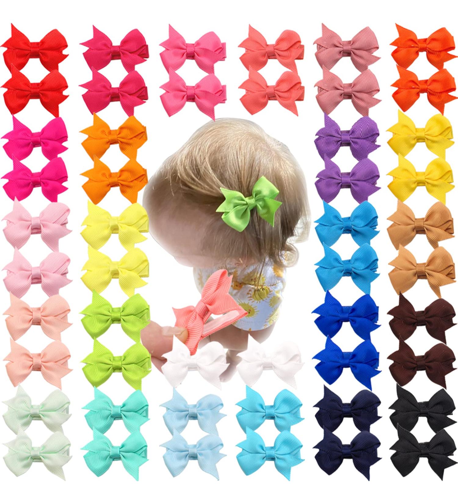 50 Pcs Tiny Baby Hair Clips - Alligator Clips Hair Bows for Girls in 25 Pairs - Hair Barrettes for Infants and Toddlers - Assorted Colors - Buy Online on SooperMarket.com