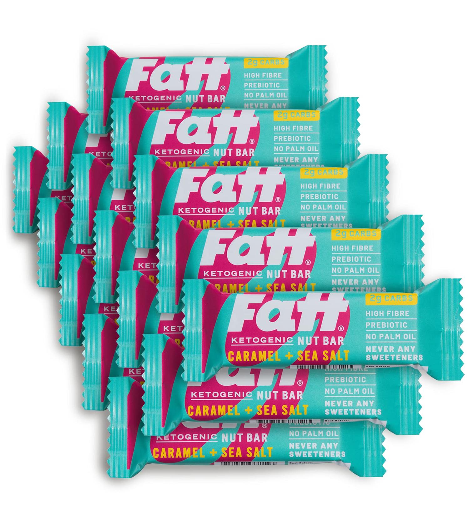 Fatt Keto Nut Bars - Caramel & Sea Salt 15-Pack | Low-Carb Clean Keto Snacks | High-Fibre Super Fats | Vegan & Sweetener-Free | 2g Carbs | Natural Ingredients - Buy Online on SooperMarket.com
