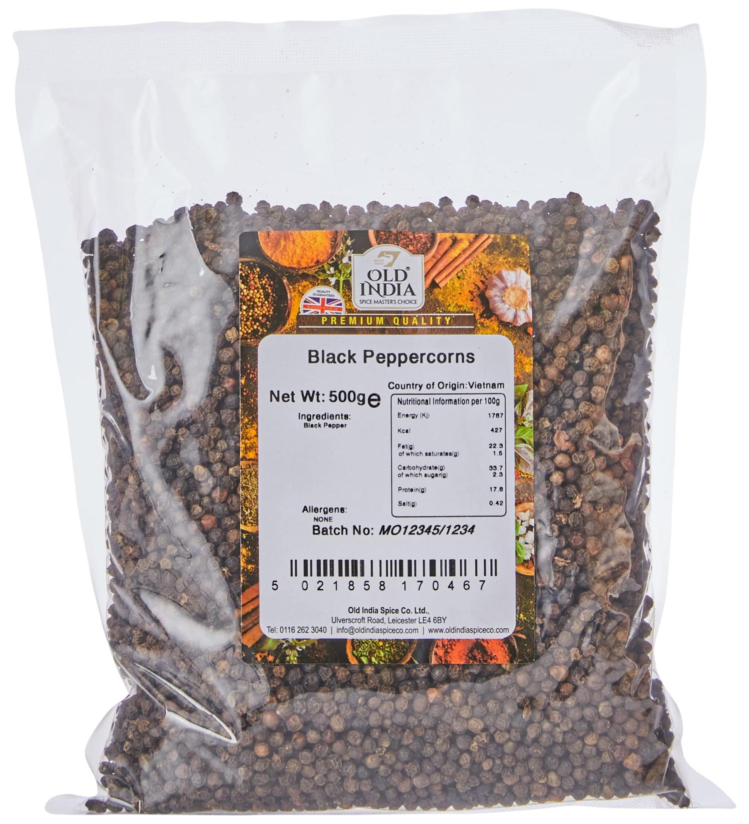 Old India Black Peppercorns 500g - Premium Quality | Pack of 1 - Buy Online on SooperMarket.com
