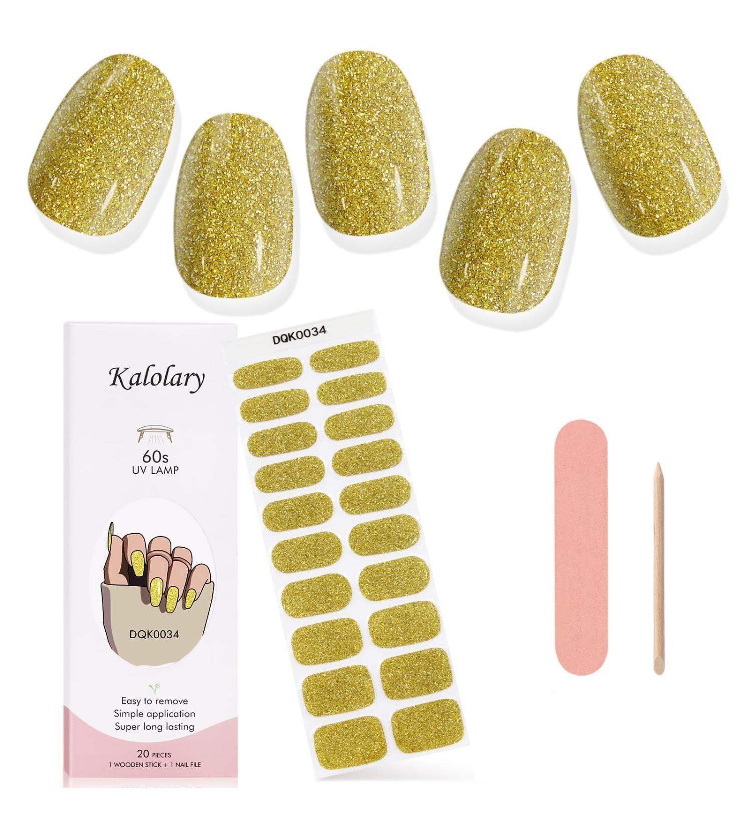 Kalolary Gel Nail Polish Strips Nail Gel Art Sticker Waterproof Full Nail Wraps Decal Sets with Nail File and Stick for Women Girls Nail Art Decor (UV/LED Lamp Required) (Shiny Yellow) - Buy Online on SooperMarket.com