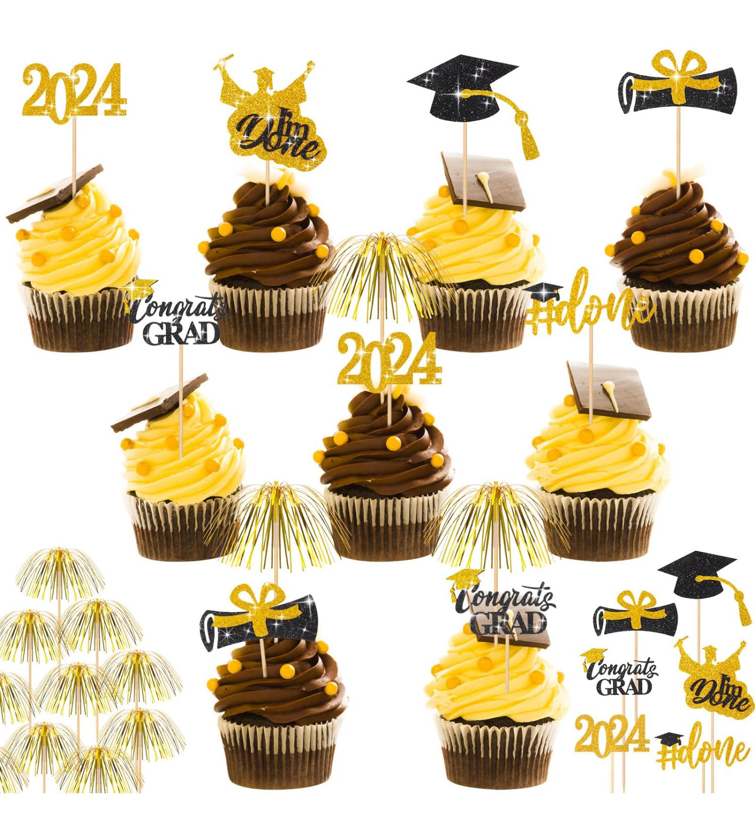 160 Pcs Graduation Firework Cupcake Toppers Set 100 Pcs 9 Inch Gold Foil Frill Firework Toothpicks and 60 Pcs Graduation Glitter Graduation Cupcake Topper for Graduation Party Cake Cocktail Food Fruit - Buy Online on SooperMarket.com