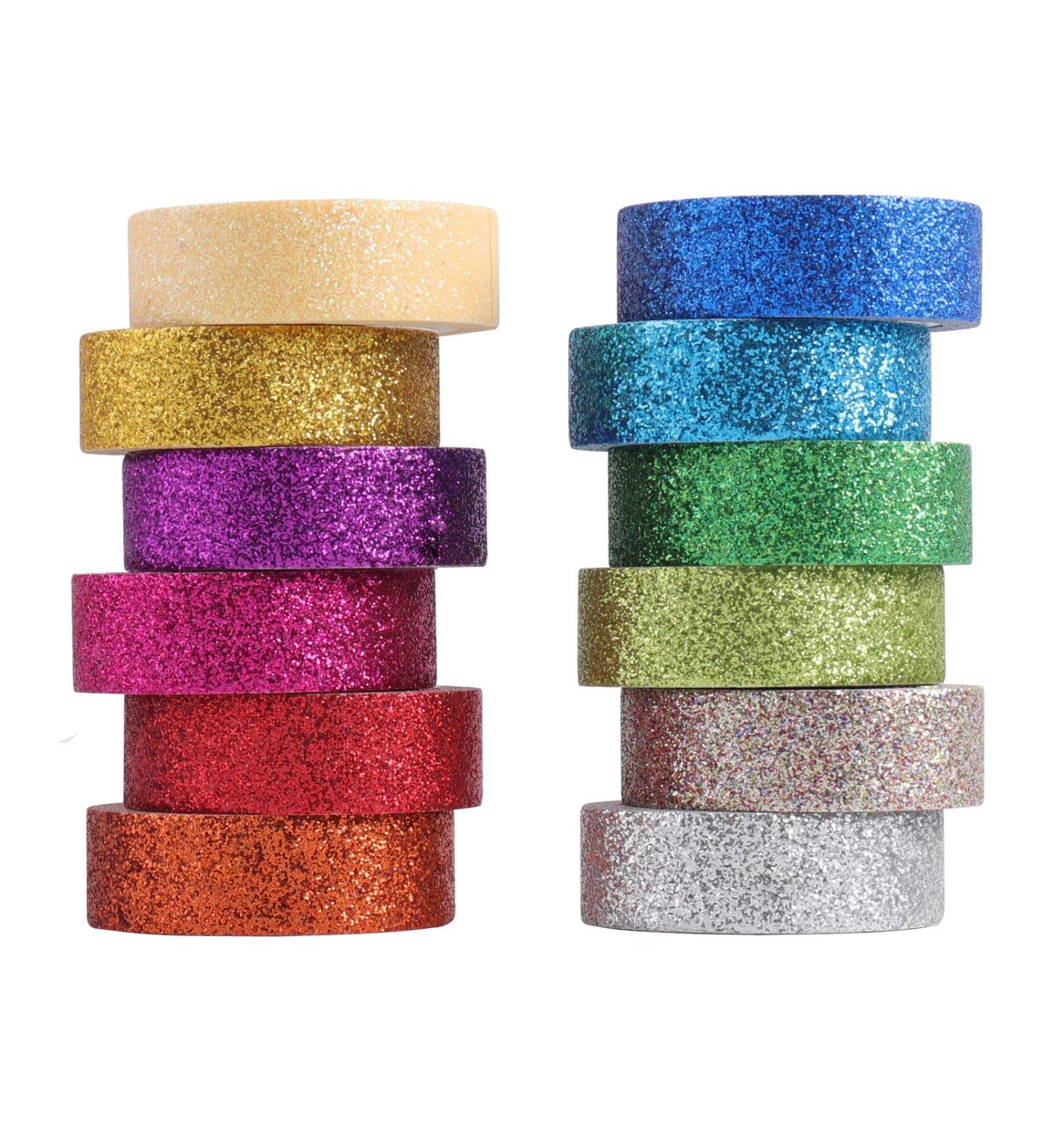DIY Glitter Washi Tape Set - 12 Rolls Sparkle Decorative Masking Tape for Art & Crafts (Dark) - Buy Online on SooperMarket.com
