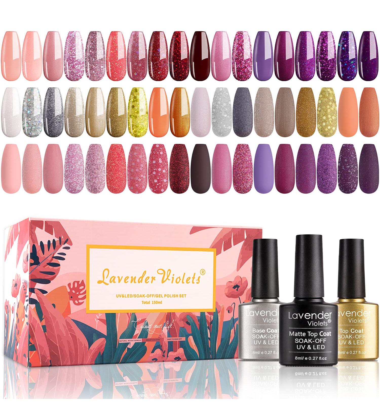 Lavender Violets Gel Nail Polish Kit - 27+3 Classic & Glitter Colors - Soak-off UV Nail Gel Set with Base, Matte & Glossy Top Coat - C971 - Buy Online on SooperMarket.com