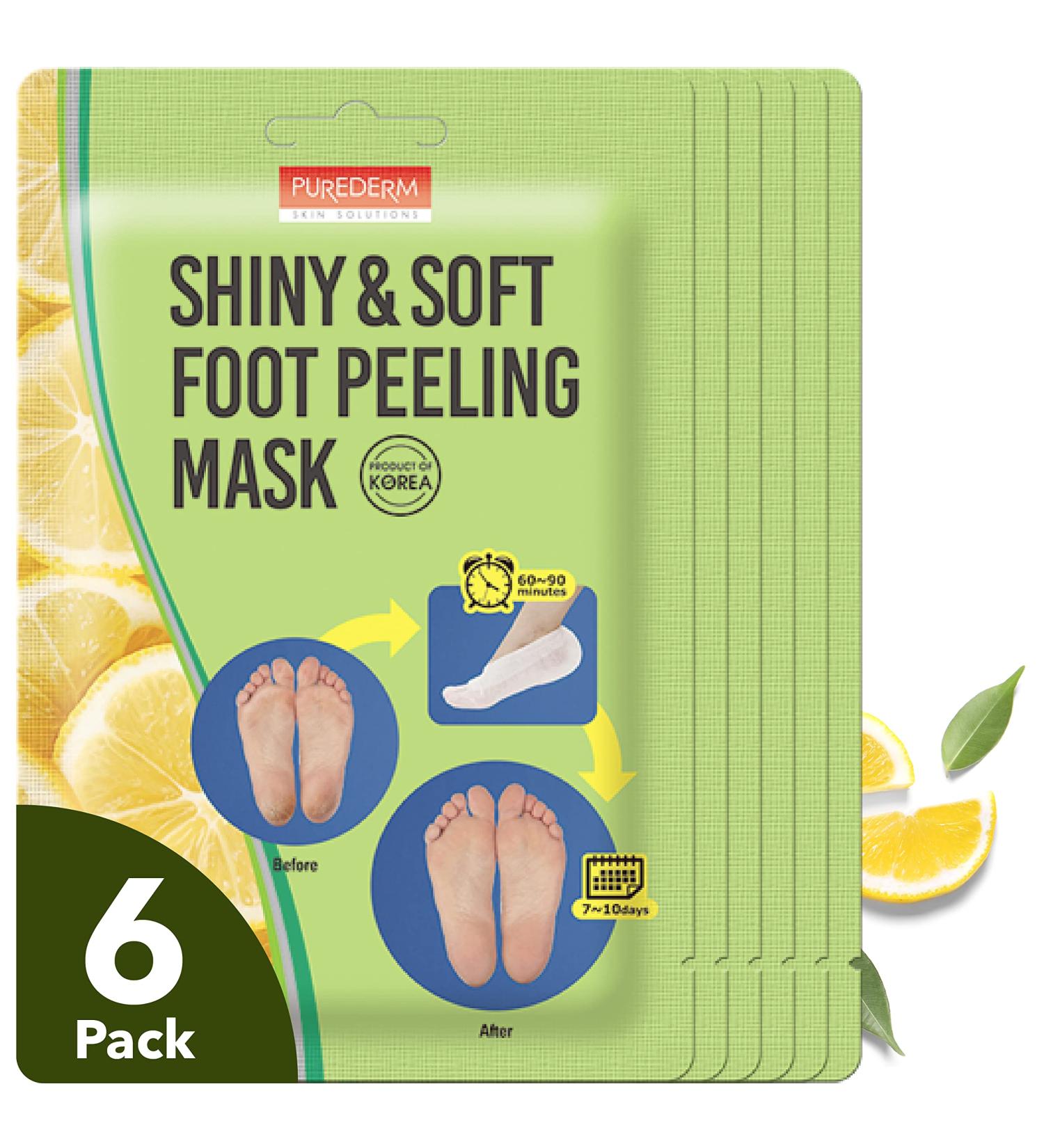 PURDERM Shiny & Soft Foot Peeling Mask (6 Pack) - Exfoliating Treatment for Cracked, Dry, Callused Feet - Removes Dead Skin & Reveals Baby Soft, Smooth Skin - Lemon & Natural Botanical Extracts - Buy Online on SooperMarket.com