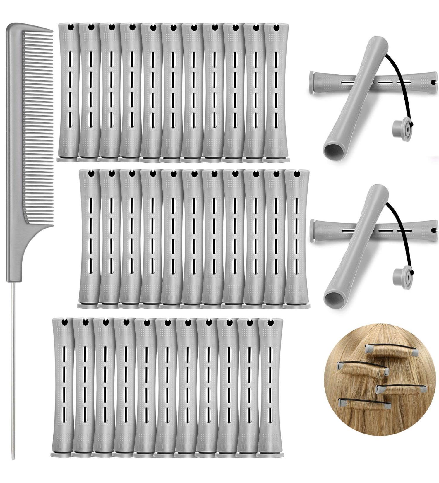 36-Piece Cold Wave Rods for Hair Perming & Styling - Gray 0.59 Inch Hair Rollers & Steel Rat Tail Comb - Buy Online on SooperMarket.com