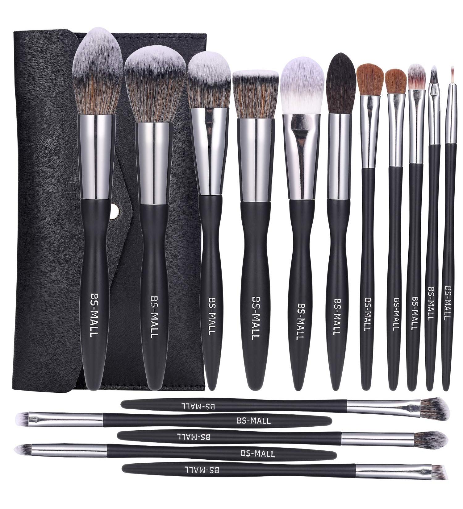 BS-MALL 16pcs Makeup Brush Set with Premium Synthetic Bristles - Ideal for Powder, Foundation, Blush, Contour, Concealers, Lips, and Eyeshadow - Black - Buy Online on SooperMarket.com