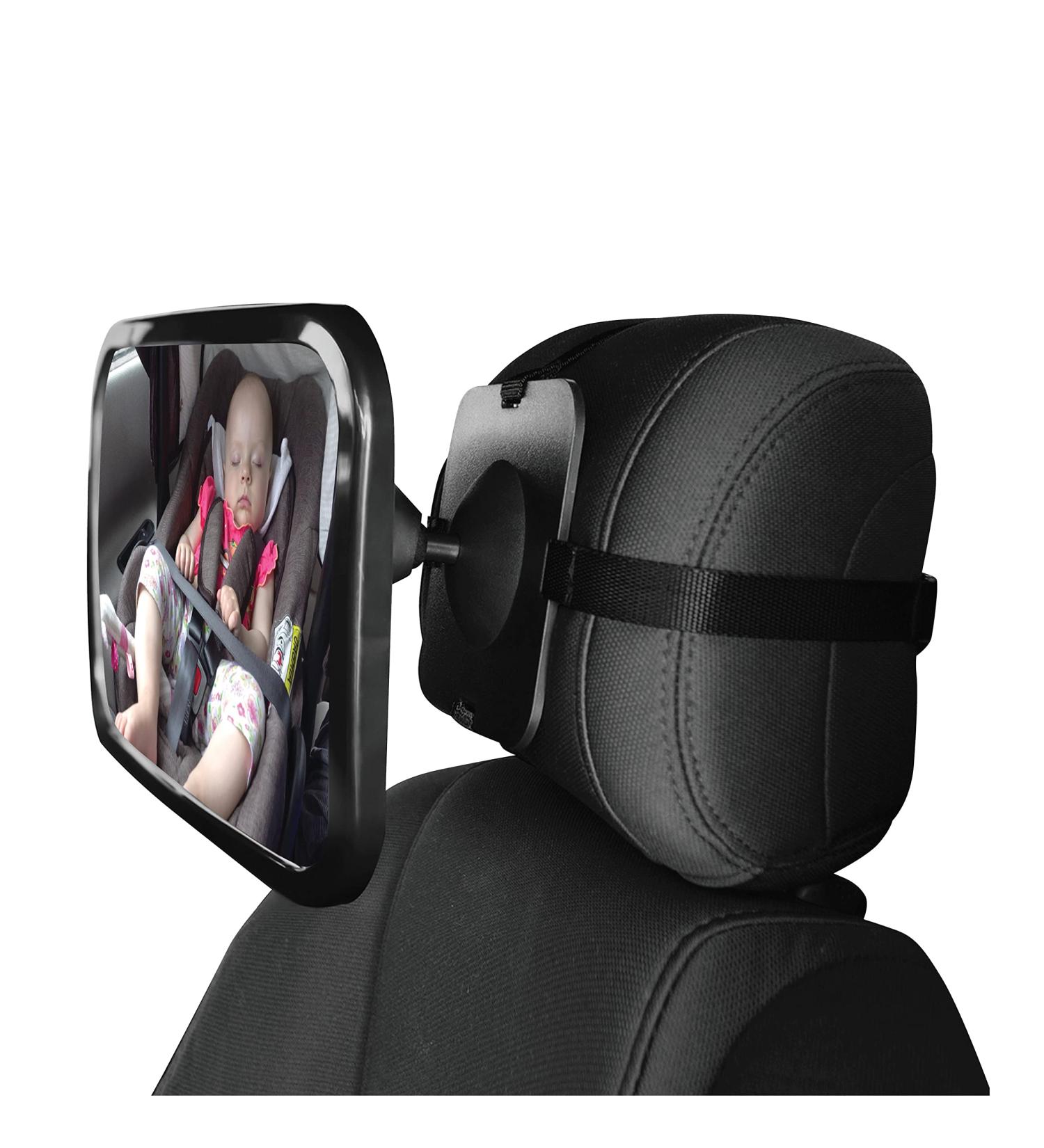 Almineez Large Shatterproof Baby Mirror - Wide Rear View & Fully Adjustable Tilt - Anti-Wobble Straps for Car Back Seat Safety - Buy Online on SooperMarket.com
