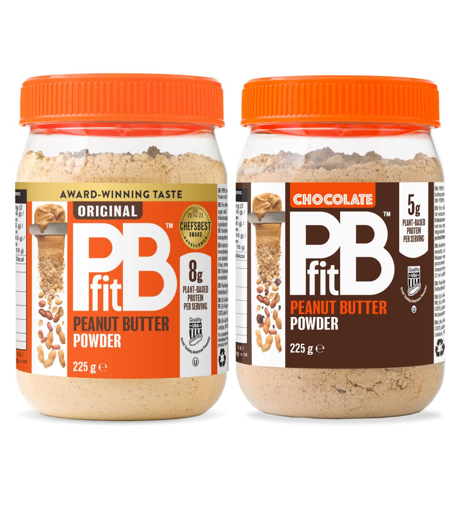 PBfit Peanut Butter Powder - Original & Chocolate - 87% Less Fat Gluten Free All Natural Nut Butter Spread - Powdered Peanut Butter from Real Roasted Peanuts - 225g (Pack of 2) - Buy Online on SooperMarket.com