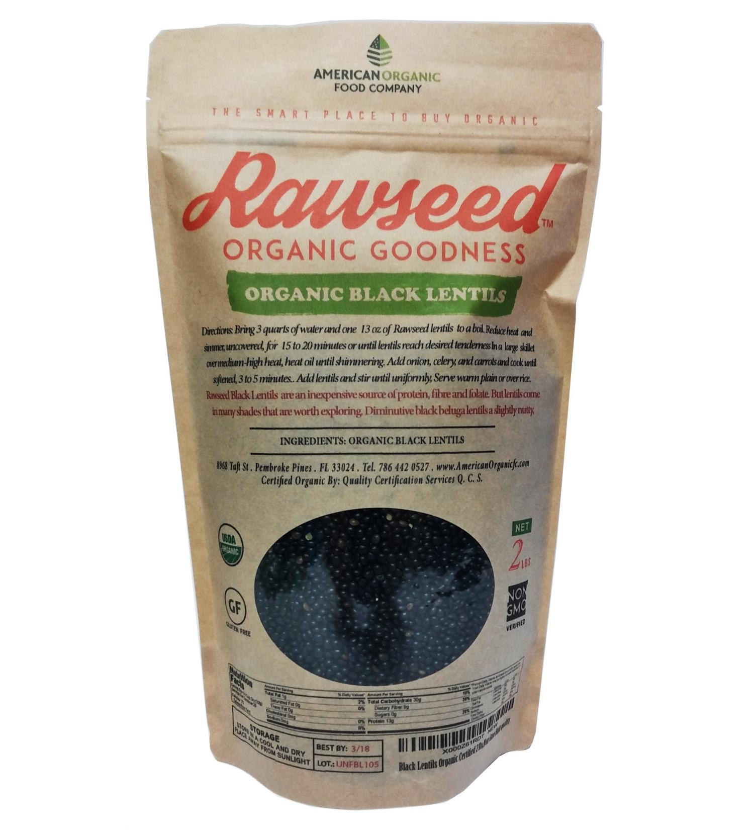 Rawseed Black Lentils Organic Certified 2 lbs,Non Gmo. Grown in Canada / Packaged in USA 2 Pound (Pack of 1)