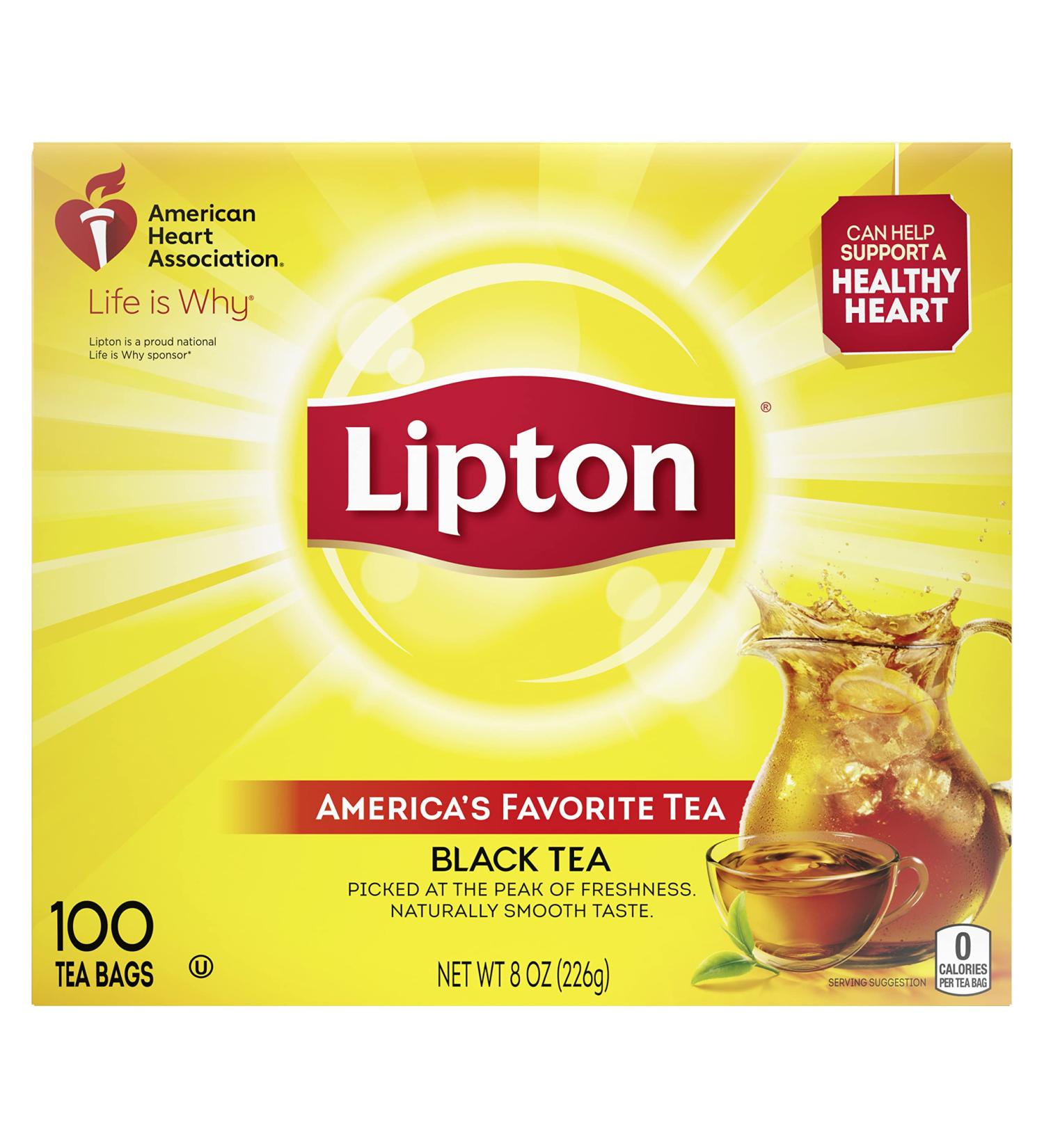 Lipton Black Tea Bags 8 oz 100 Count Pack of 6 - Supports Heart Health, Naturally Smooth Taste - Buy Online on SooperMarket.com