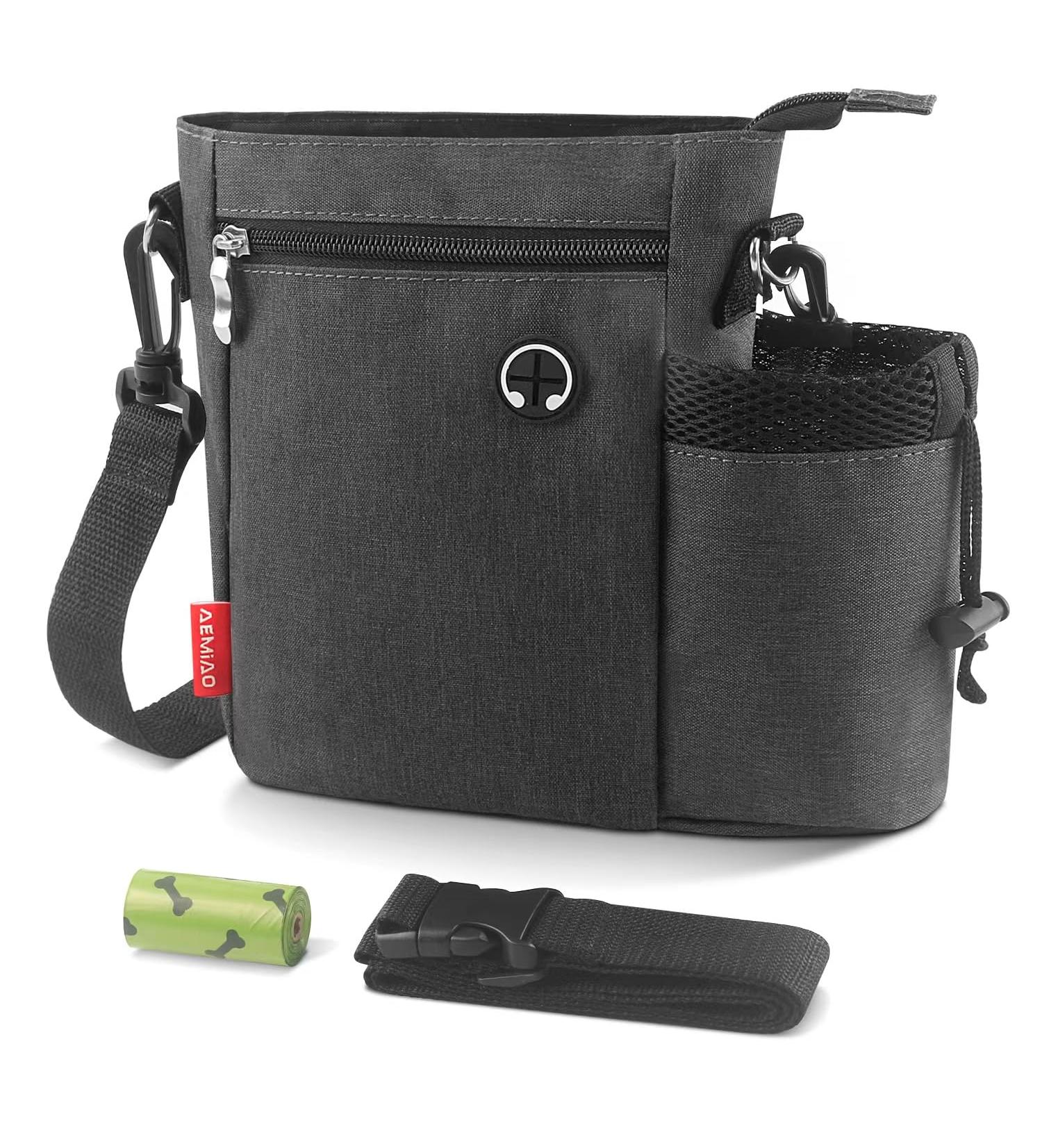 AEMIAO Dog Walking Bag with Bottle Holder & Poo Bags - Large Outdoor Training Treat Pouch for Dogs - Waist & Shoulder Belt - 3 Ways to Wear - Buy Online on SooperMarket.com
