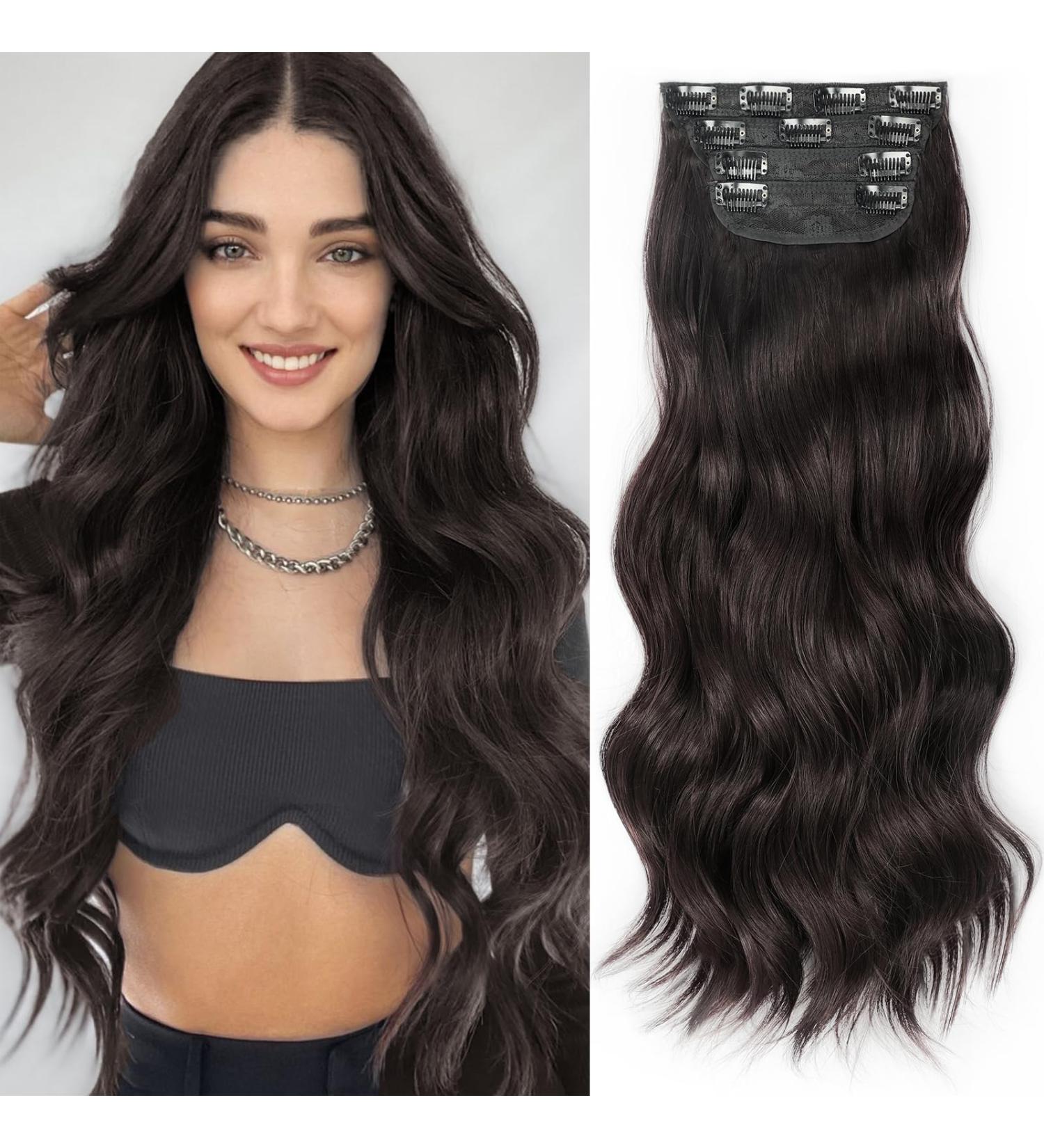 KooKaStyle Dark Brown 20 Inch Long Wavy Clip-in Hair Extensions for Women - 4pcs Thick Hairpiece for Full Head - Buy Online on SooperMarket.com