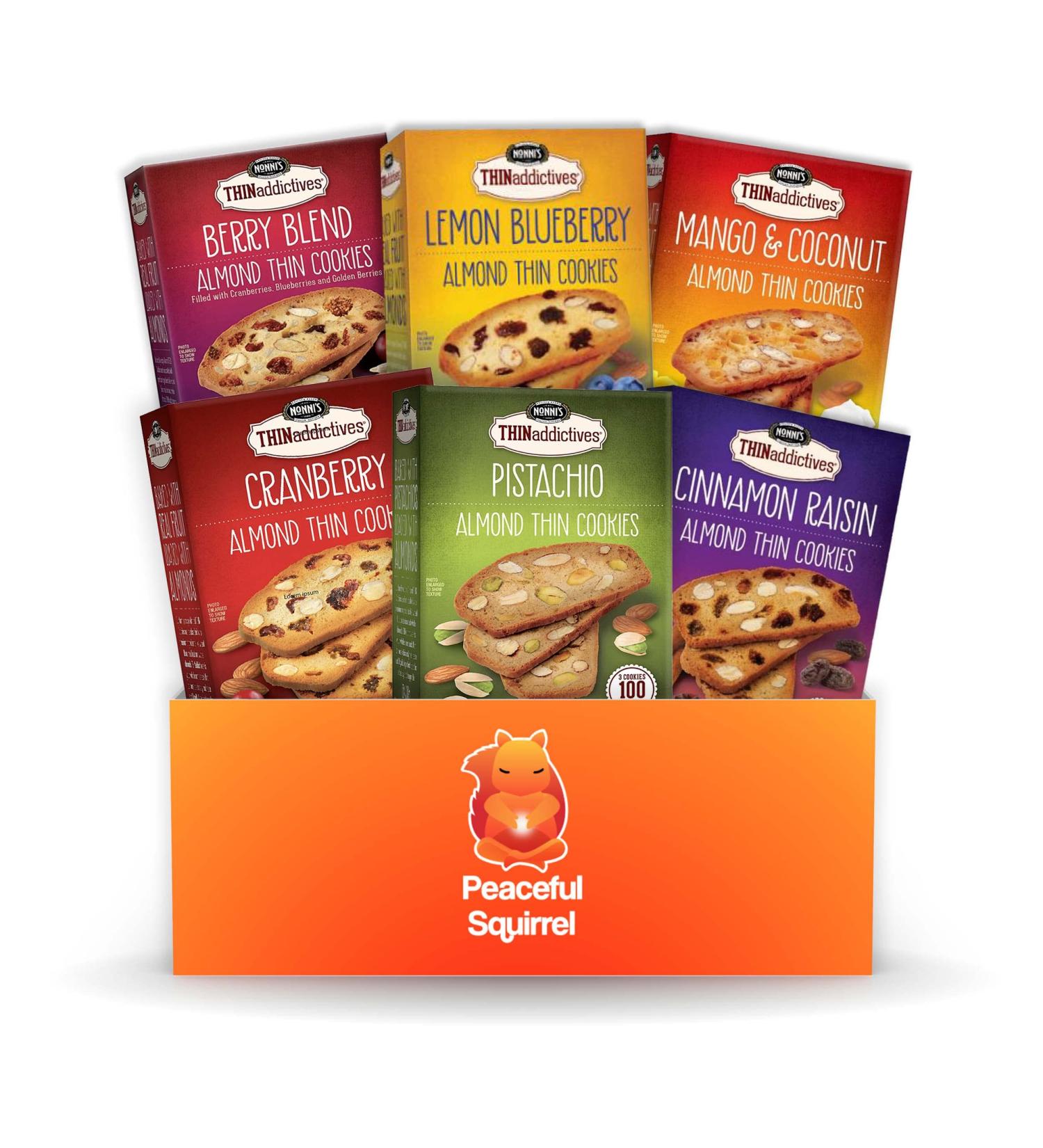Nonni's THINaddictives Almond Thin Cookies Variety Pack - 6 Flavors, 18 Cookies Per Box, On-The-Go Snack, 100 Calories - 4.4 Oz Each - Buy Online on SooperMarket.com