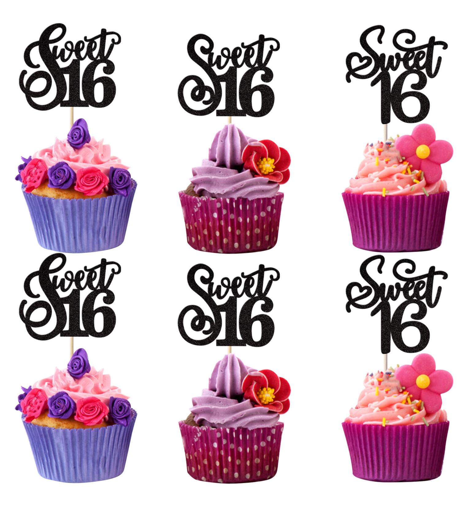 Rsstarxi 30 Pack Glitter 16 Cupcake Toppers Sweet 16th Birthday Cake Toppers Hello 16 Sixteen Years Old Cupcake Picks 16th Birthday Wedding Anniversary Party Cake Decorations Black Design 1 Black - Buy Online on SooperMarket.com