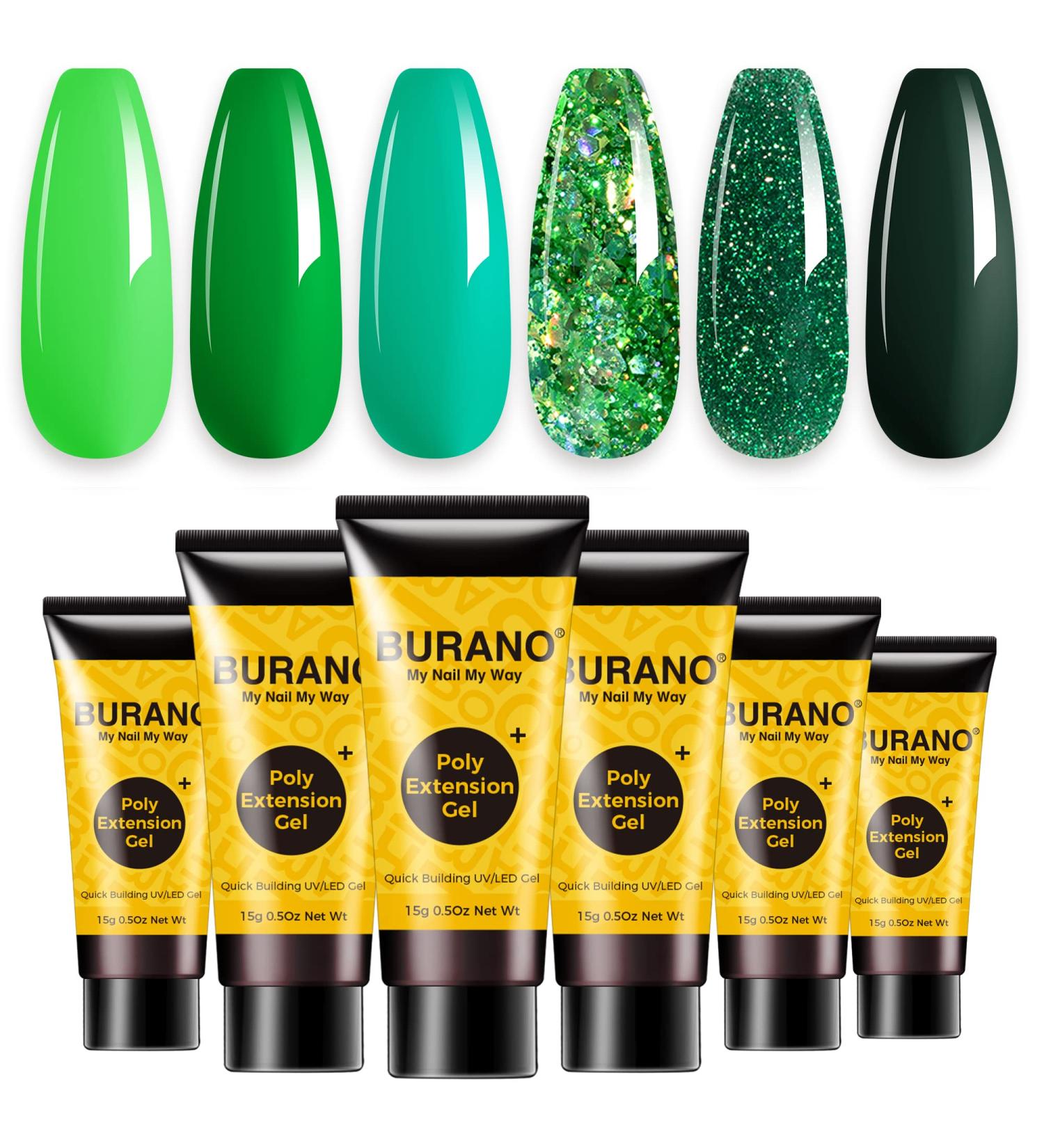 BURANO Poly Extension Gel Nail Kit - 6 Colors Builder Set for DIY Nail Art - Green Poly Nail Gel Kit for Beginners & Professionals - Buy Online on SooperMarket.com