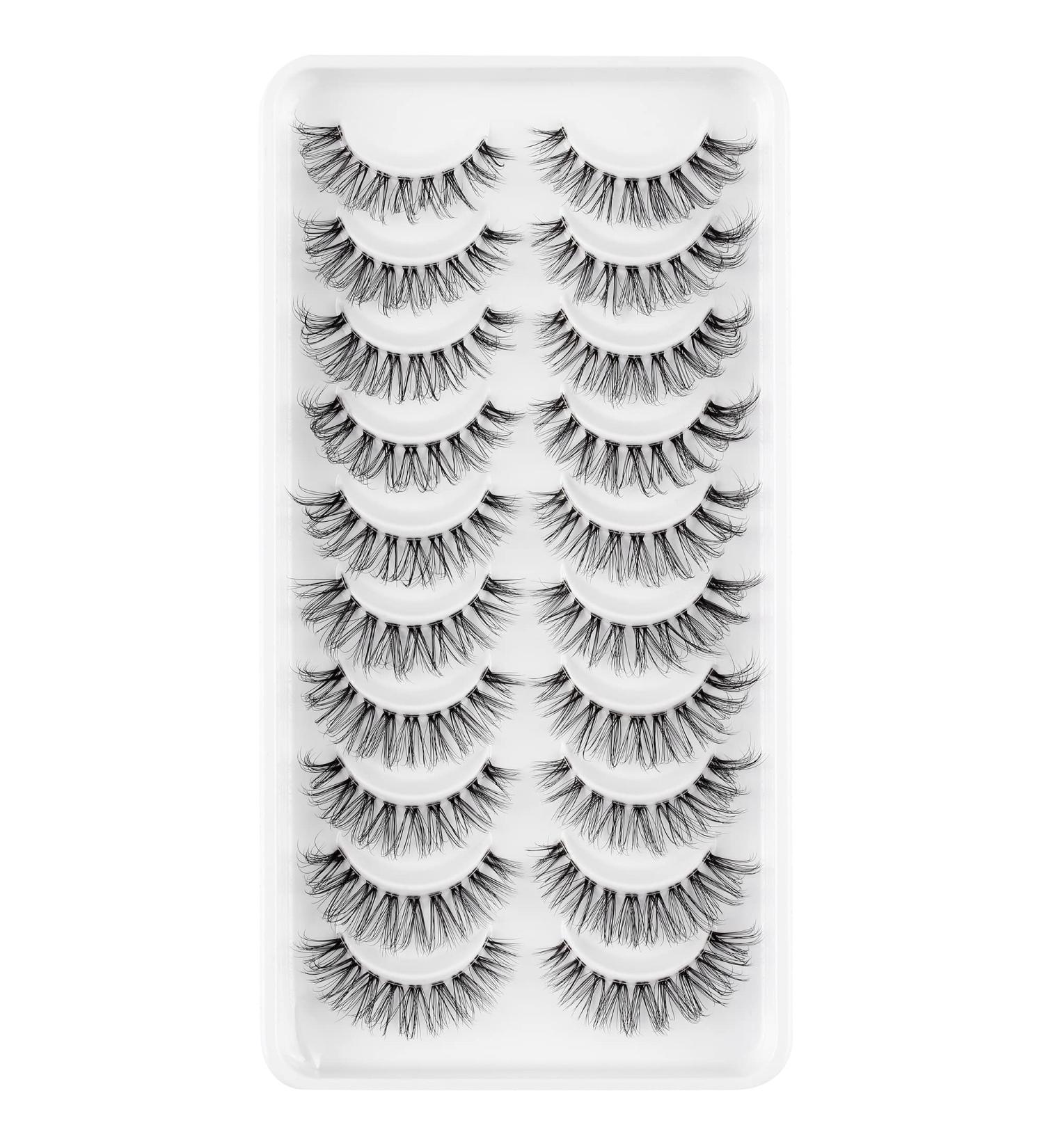 Shop HICOCU Russian Strip Lashes - Fluffy D DD Curl Mink Eyelashes 10 Pairs Reusable Fake Lashes for Natural Looks - Buy Online on SooperMarket.com