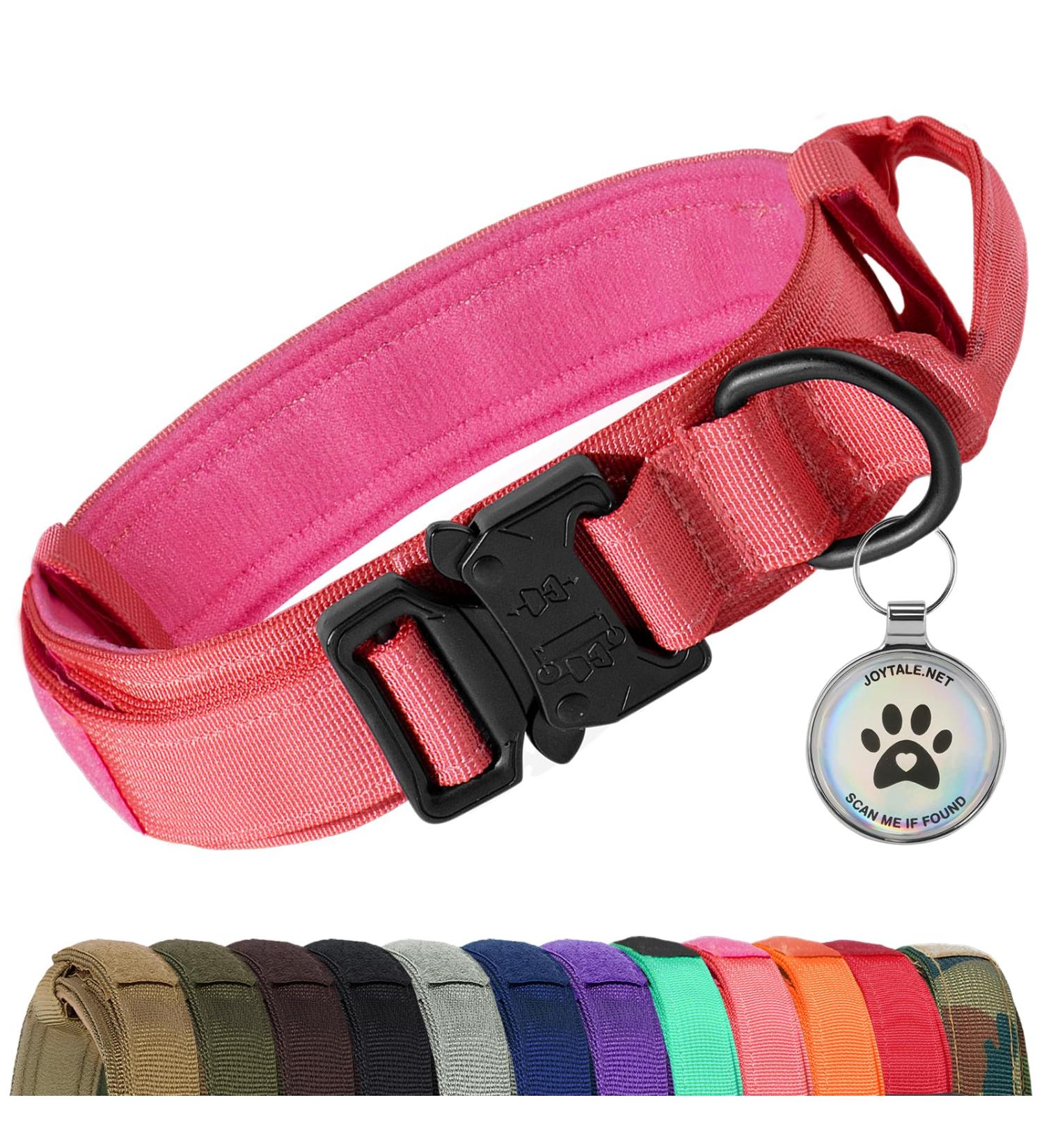 Joyal Tactical Dog Collar | Large Dog Collar with Handle & QR Code | Bright Pink XL - Durable & Stylish - Buy Online on SooperMarket.com