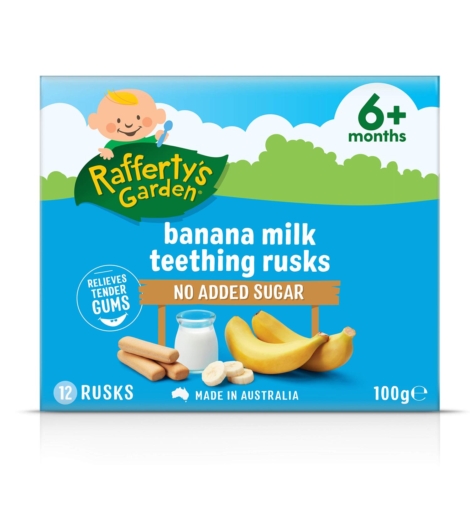 Rafferty's Garden Banana Milk Teething Rusks 100g - Soothing Baby Teething Biscuits - Buy Online on SooperMarket.com