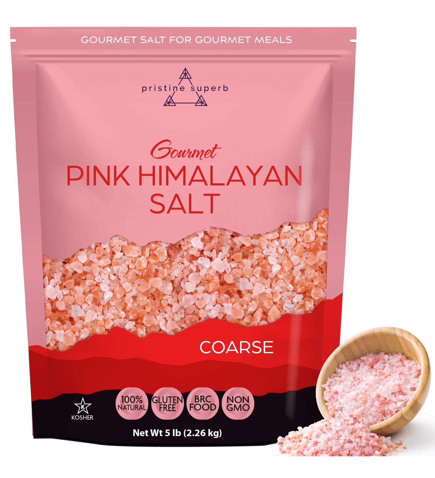 Pristine Superb Pink Himalayan Salt - Coarse Grain - 100% Natural & Organic - Kosher Certified - Mineral Dense for Health - 5lb Bag - Buy Online on SooperMarket.com