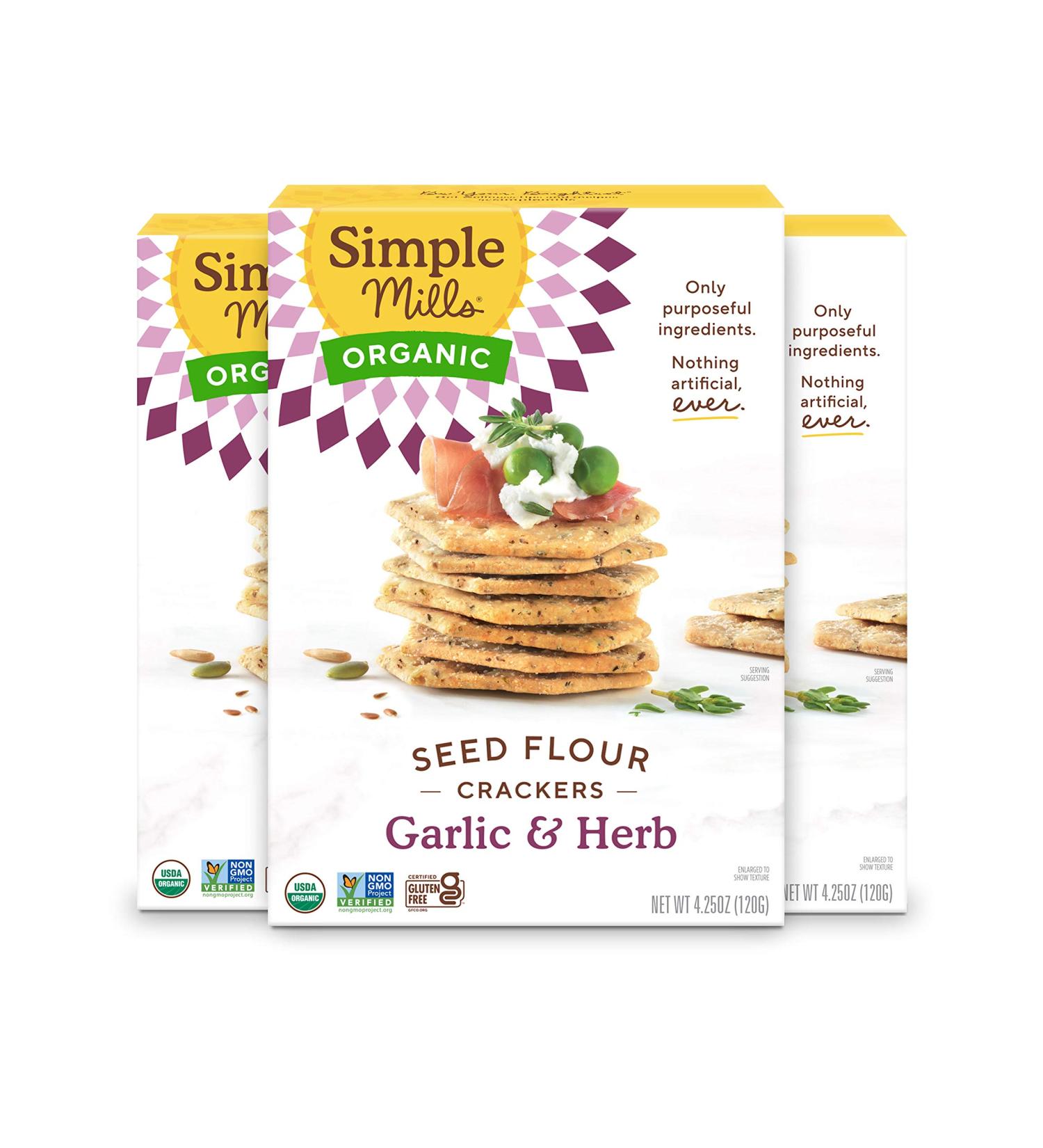 Simple Mills Organic Seed Crackers Garlic & Herb - Gluten Free, Vegan & Paleo Friendly Snack, 4.25 oz (Pack of 3) - Buy Online on SooperMarket.com