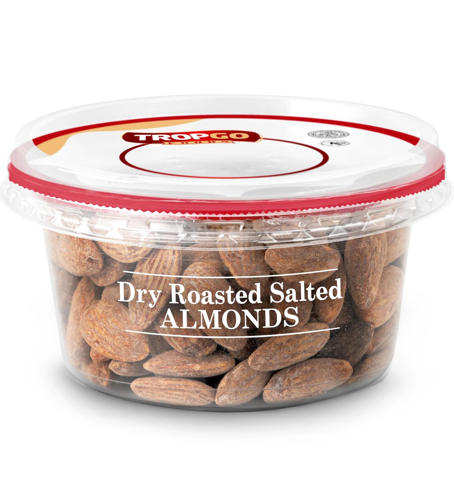 Tropgo Roasted Salted Almonds 180g Tub - Almond Nuts in Resealable and Recyclable Tub - Wholesome Trail Mix with Fibre Protein and Essential Minerals - Healthy Nuts for All Ages - Buy Online on SooperMarket.com