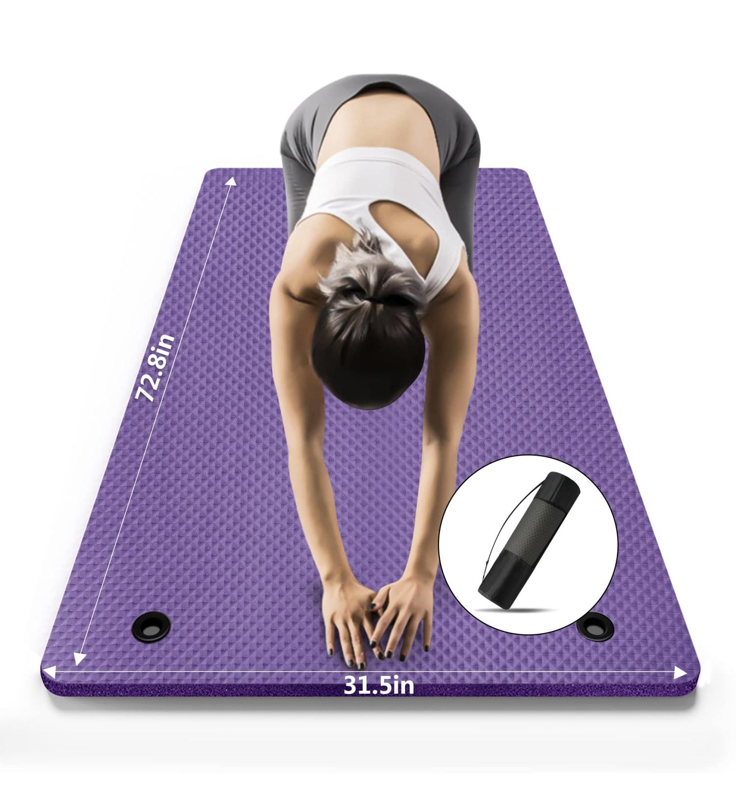 LFS 31.5 inch Hangable Yoga Mat - 10mm Extra Wide & Thick, Non-Slip Exercise Mat with Band & Yoga Bag - Purple - Buy Online on SooperMarket.com